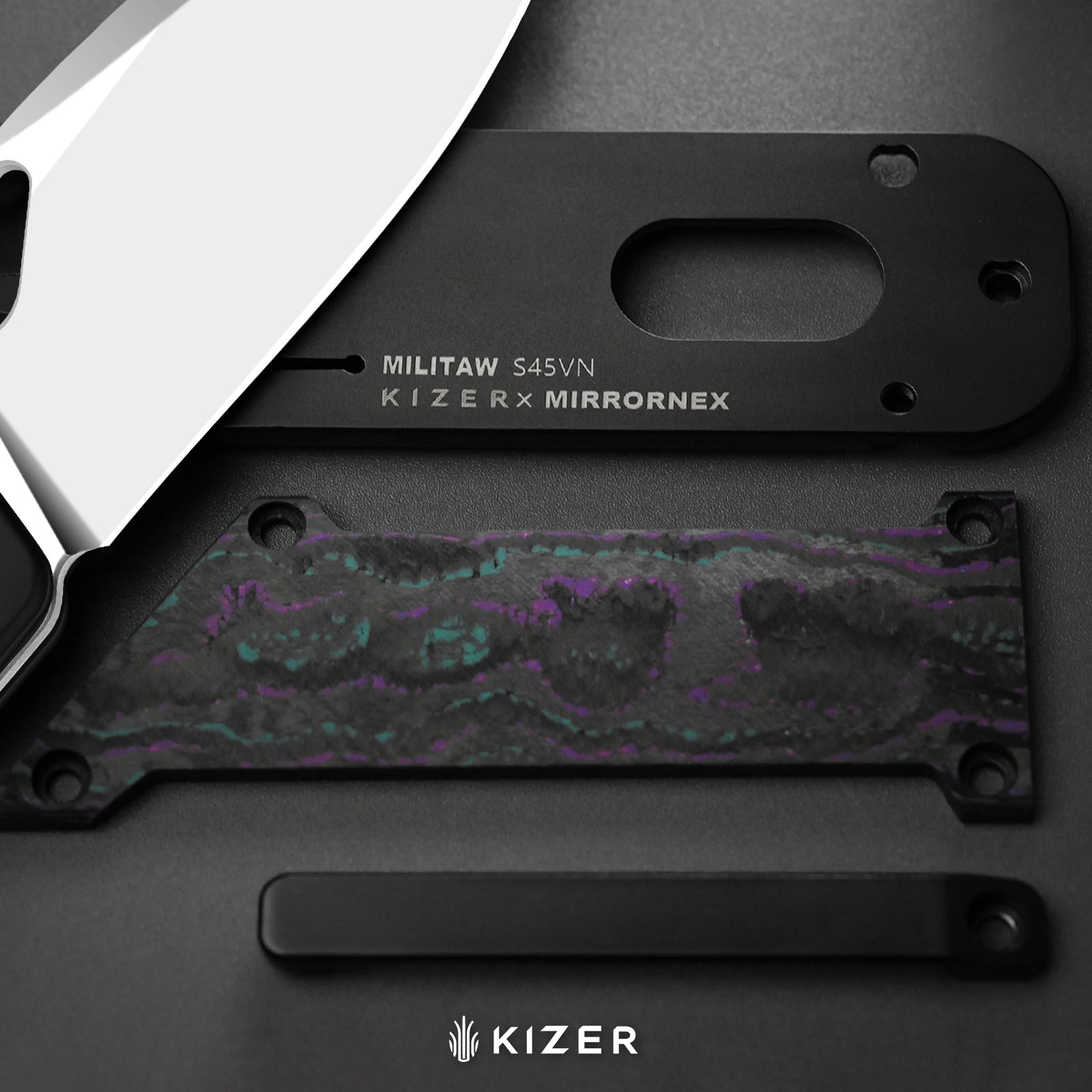 Militaw® | S45VN | Hand-Polished Mirror | Titanium+CamoCarbon Jazzy | KizerB™ 3634A10