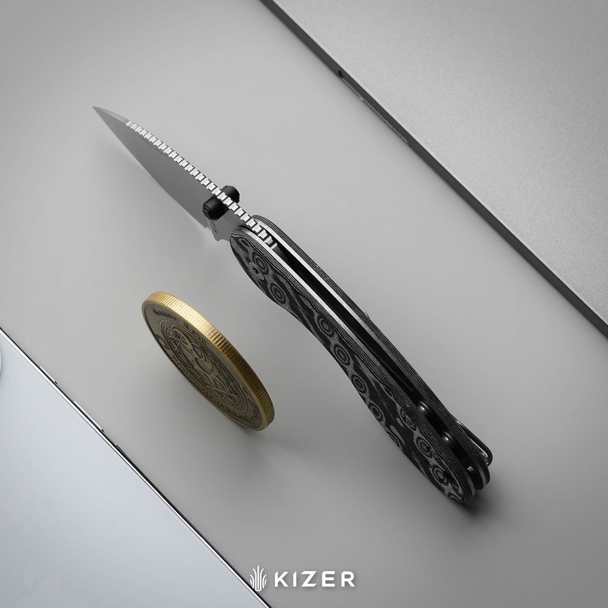 Microbe DSJ AirTi | Detent Slip Joint | vortex pattern micarta | 14C28N + Satin | KizerV™ 2742DSJA2
