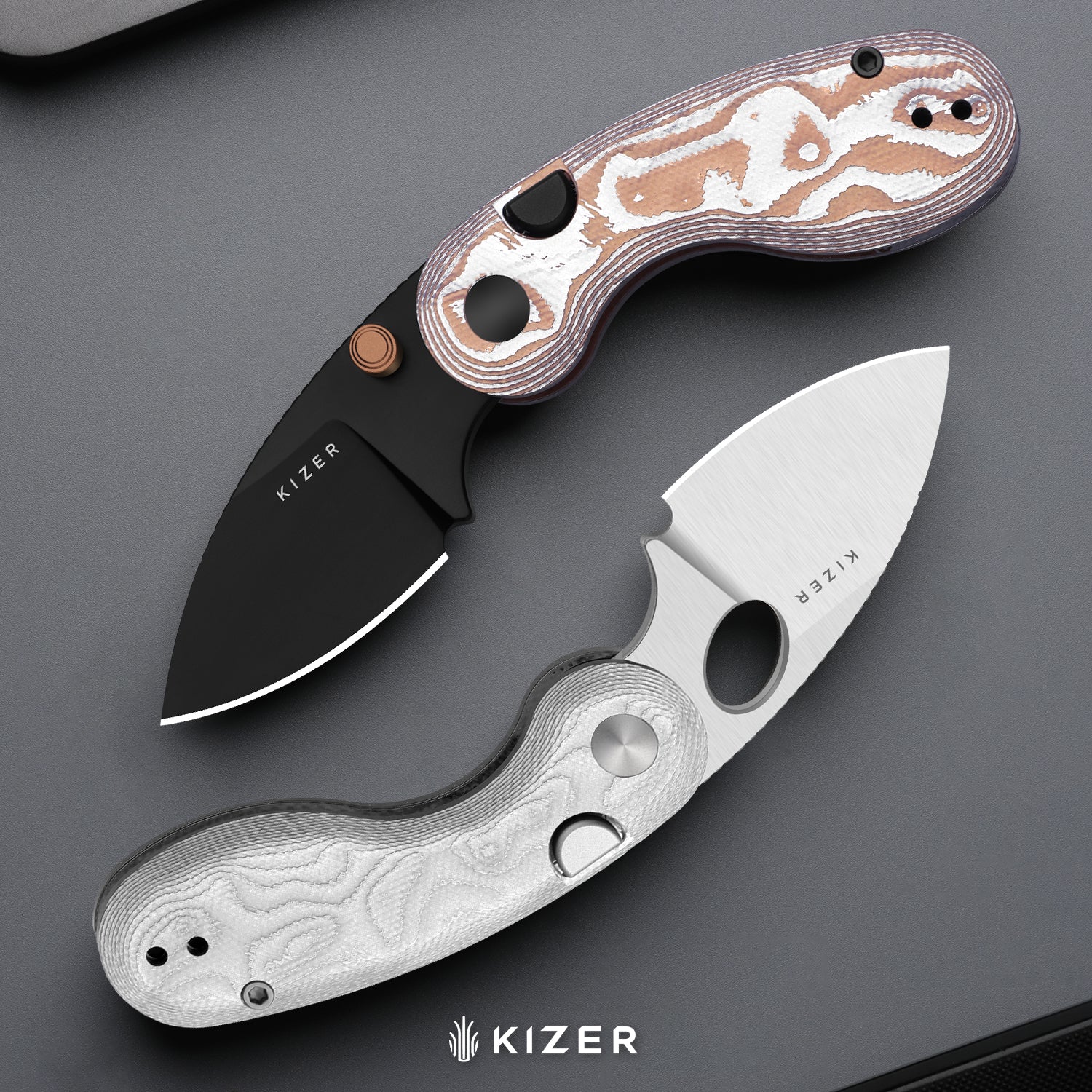 Microbe™ | 5Th Pocket Knife | Kizer Button Liner Lock™ | Copper Foil G10 Handle | KizerV™ 2742A12