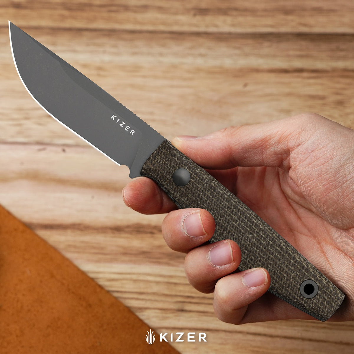 Dingo | Modified Drop Point | AEB-L | Micarta | Gray PVD Coating & Stonewashed | KizerV™ 1121A1