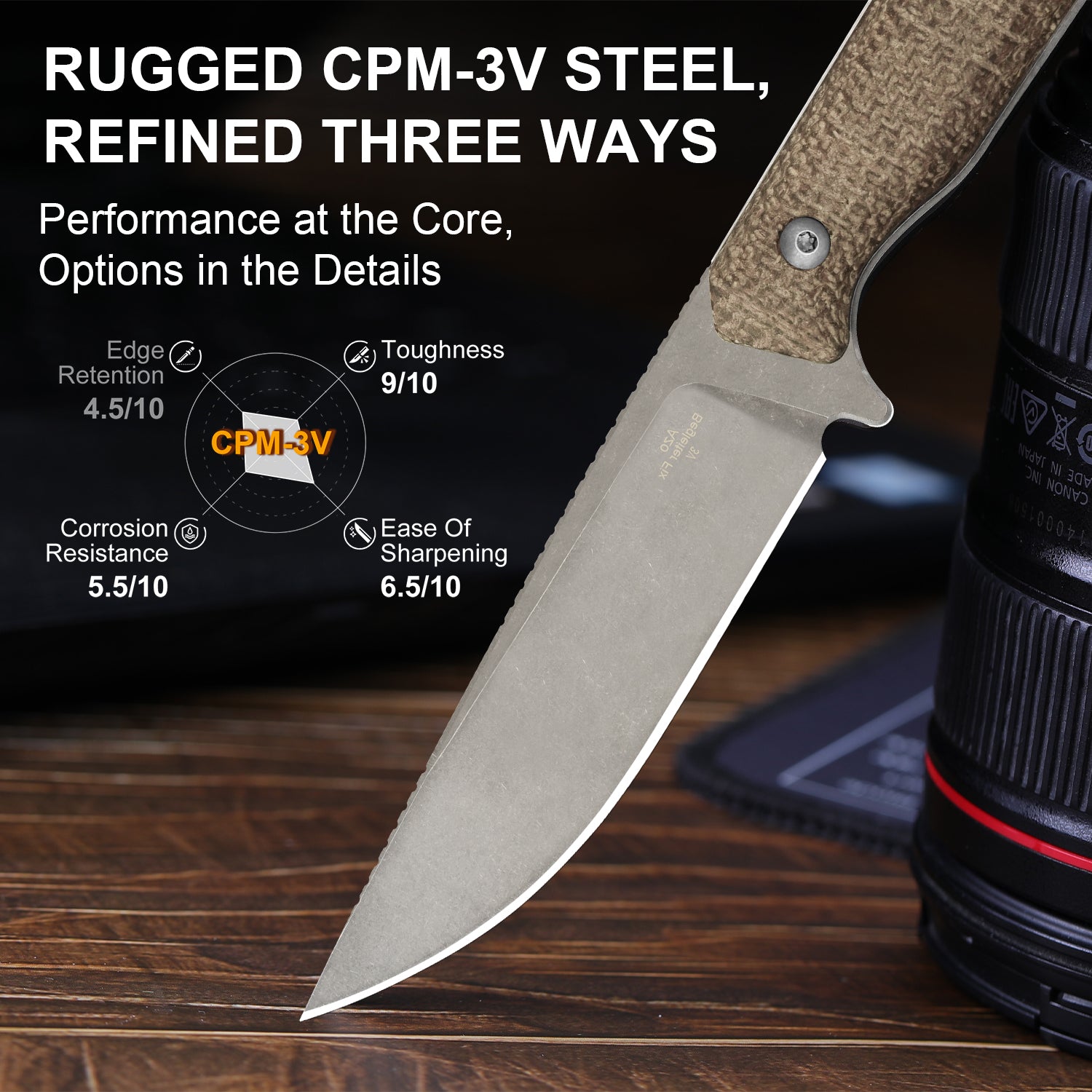 Begleiter® Fix | 3V+Hollow Grind | Burlap Micarta | Hollow Grind | KizerV™ 1045MD1