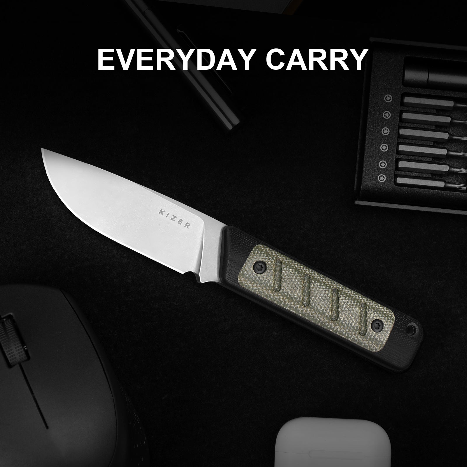 Smolt | 14C28N | Black G10 & Micarta | KizerV™ 1063A6