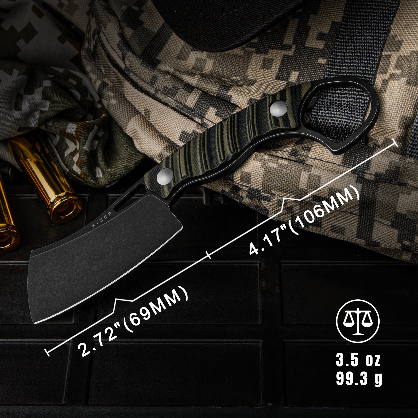 Little Rhino | D2 | G10 (Olive Green & Black) | KizerV™ 1065A3