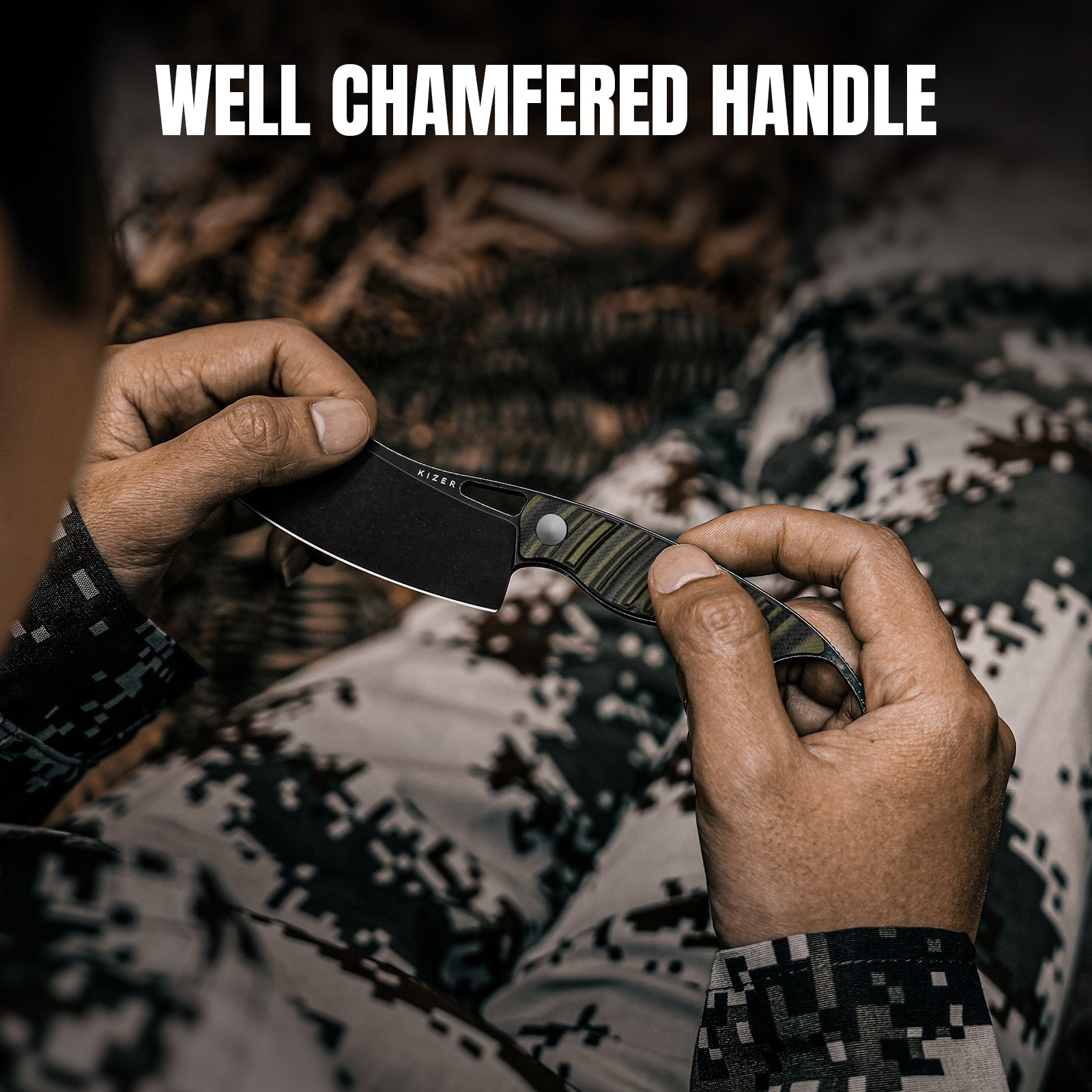 Little Rhino | D2 | G10 (Olive Green & Black) | KizerV™ 1065A3