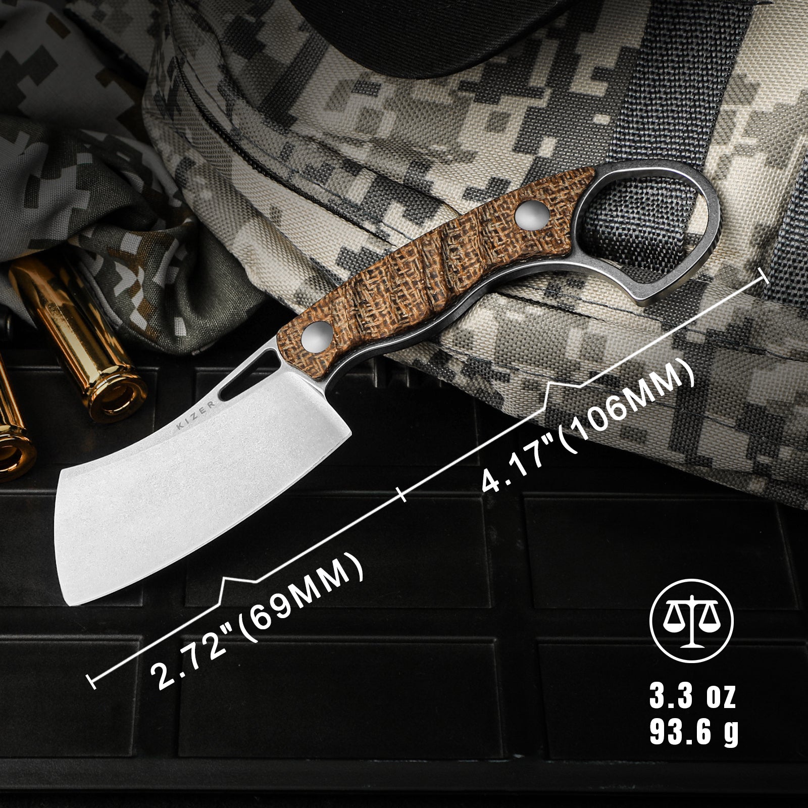 Little Rhino | AEB-L | Burlap Micarta | KizerV™ 1065A4
