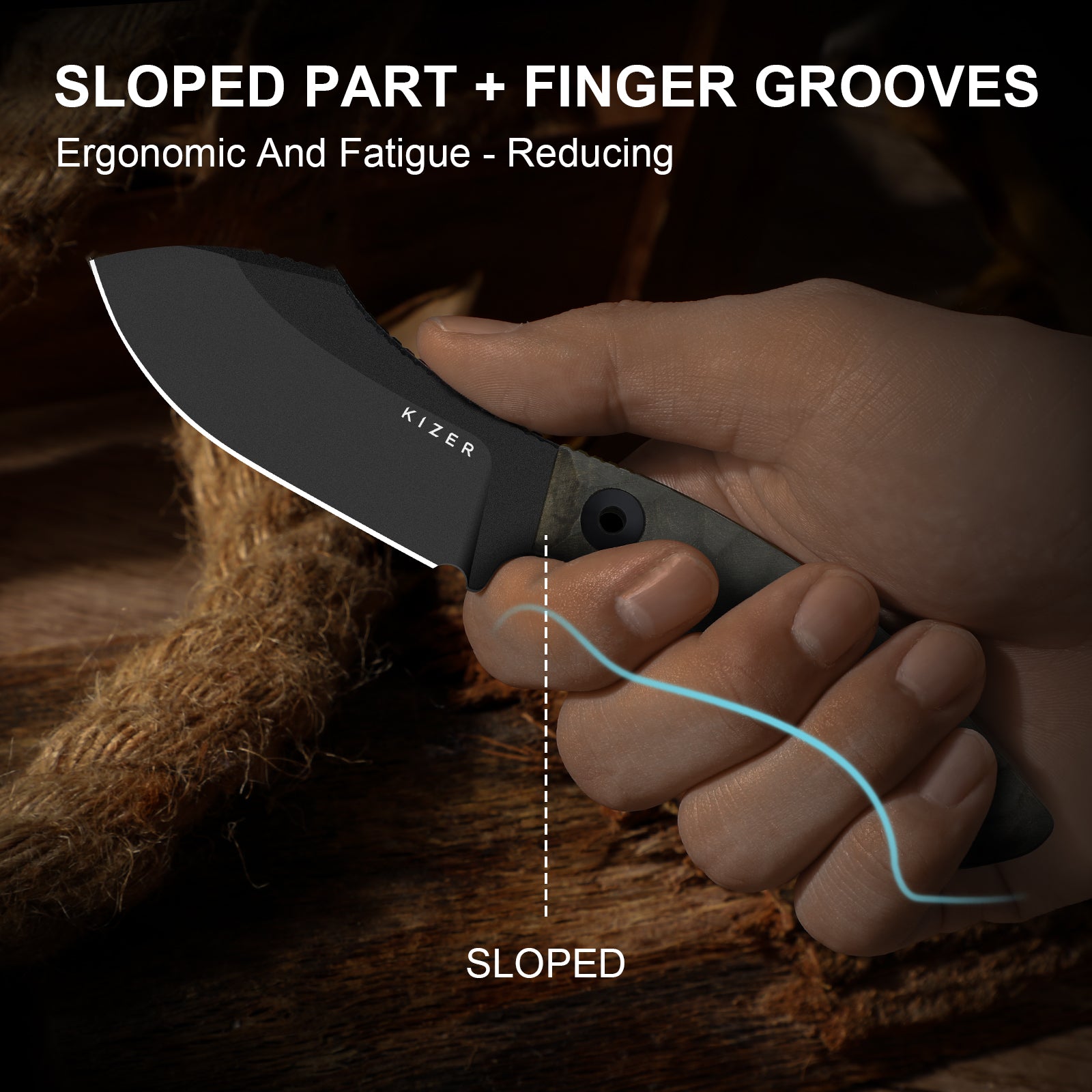 Rook | 10V | Richlite | Fixed Blade | KizerV™ 1090A1