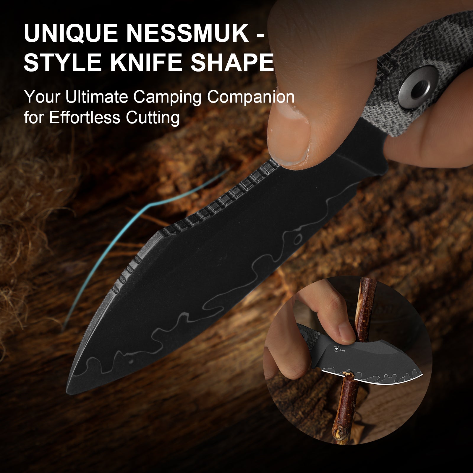 Rook | 3-layer Composite Steel | Norplex UltreX Micarta | Fixed Blade | KizerV™ 1090A2