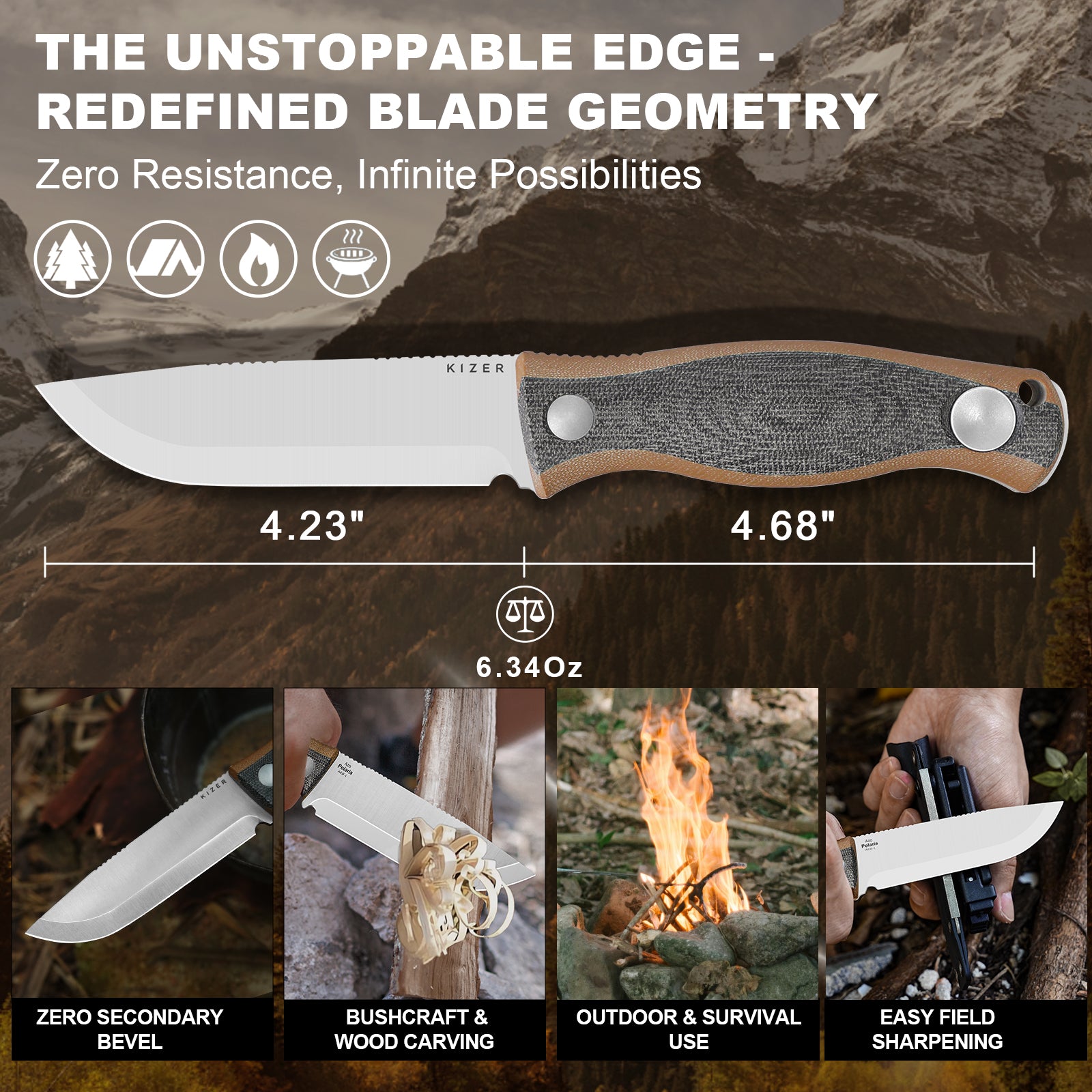Polaris | AEB-L | Micarta & G10 | KizerV™ 1100A1