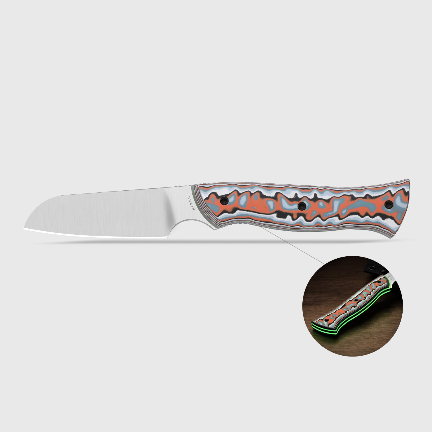 Whip Tail | Designed by Arc and Iron Knives | vortex pattern micarta & GID G10 | AEB-L | KizerV™1131A2