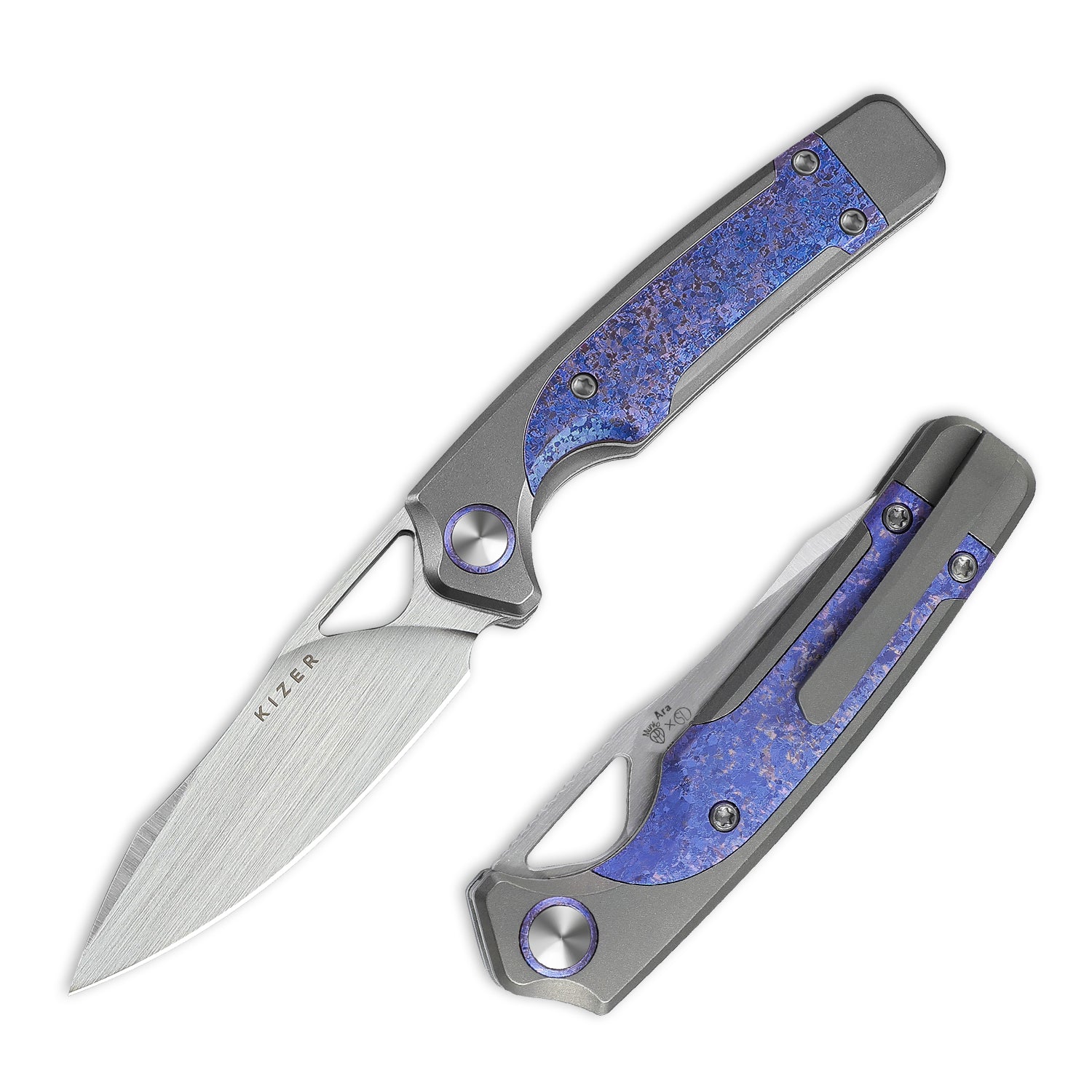 Ara | S45VN | Titanium & Purple Snowflake Titanium | KizerB™ 3729A3