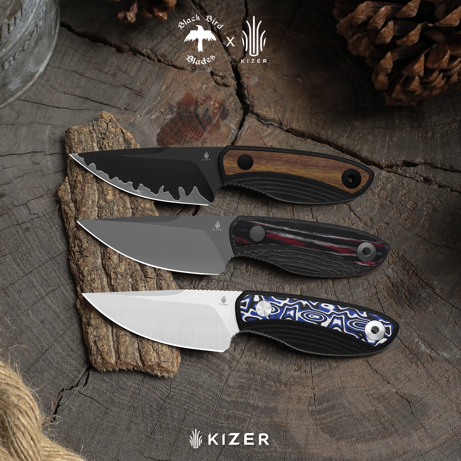 Finch | 3-layer Composite Steel | Black G10 & Mkuruti Wood | Fixed Blade | KizerB™ 1134A1