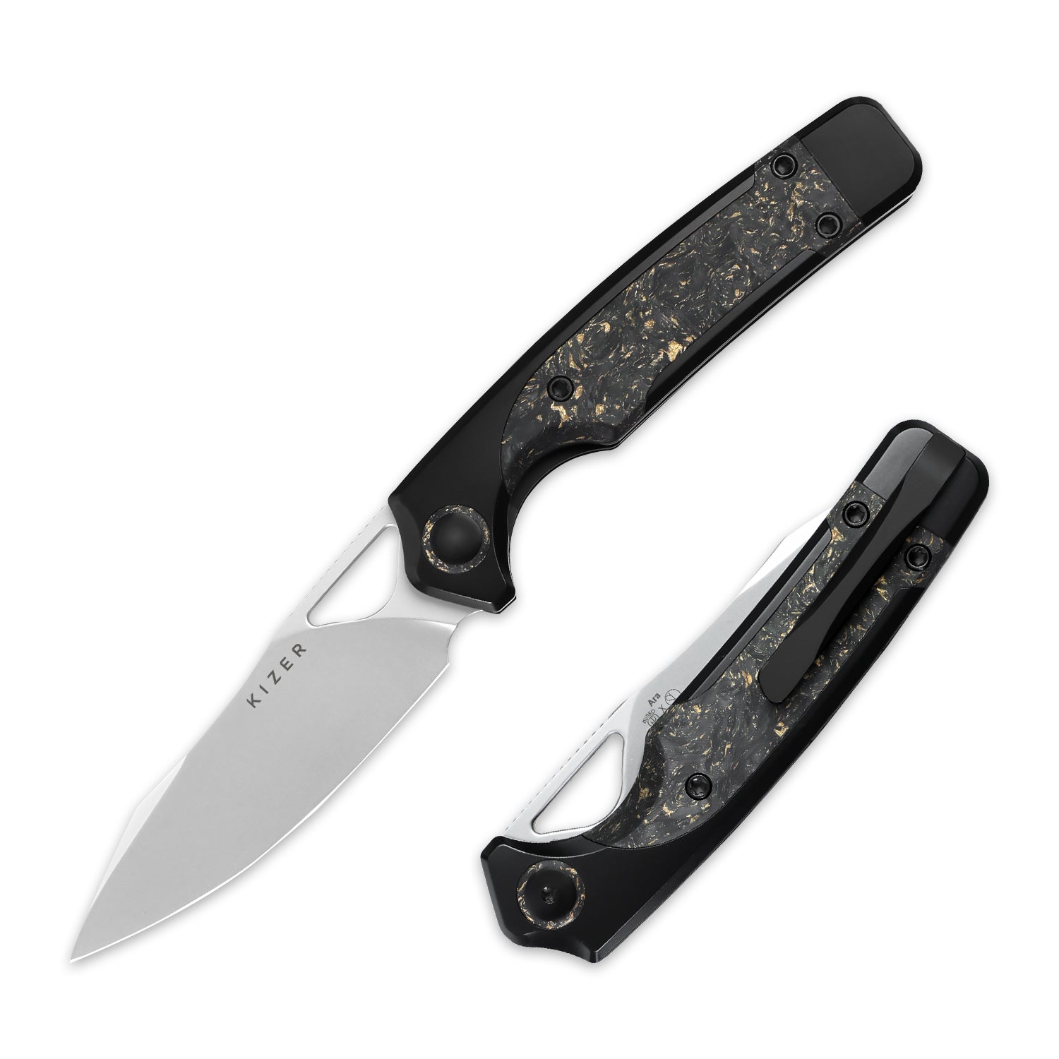 Ara | S45VN | Titanium & Carbon Fiber Gold Flake | KizerB™ 3729A1
