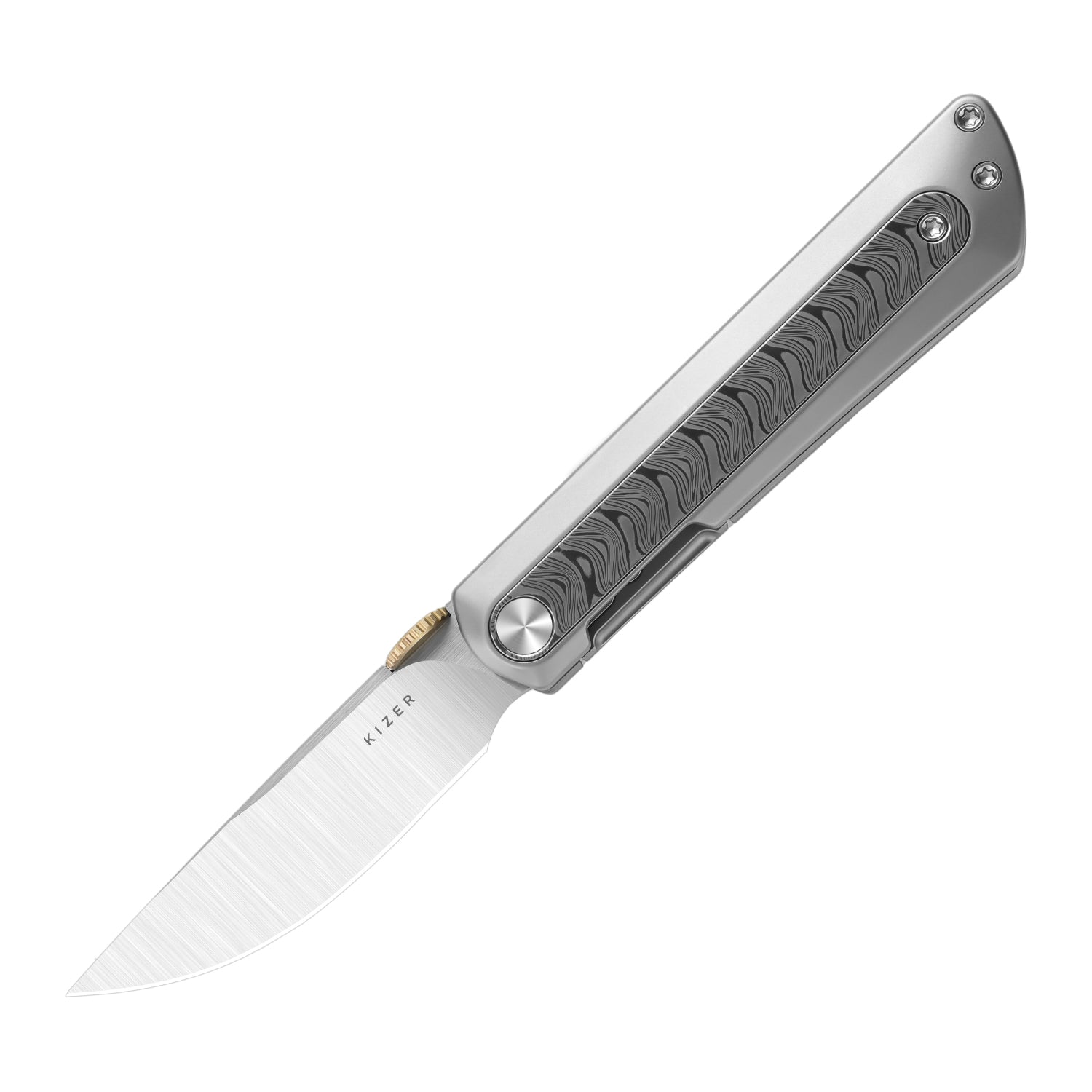 Quoll | S45VN | Titanium & Rainbow Damascus | Satin Brushed | KizerB™ 3733A1