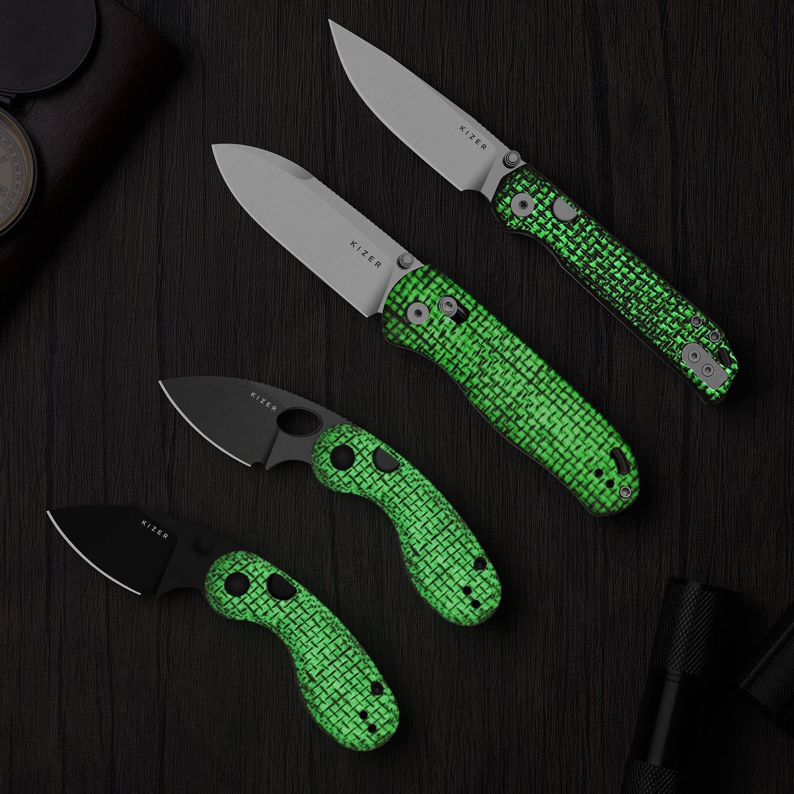 Microbe™ | GID Canvas Micarta Handle | Kizer Button Liner Lock™ | 14C28N | KizerV™ 2742A9