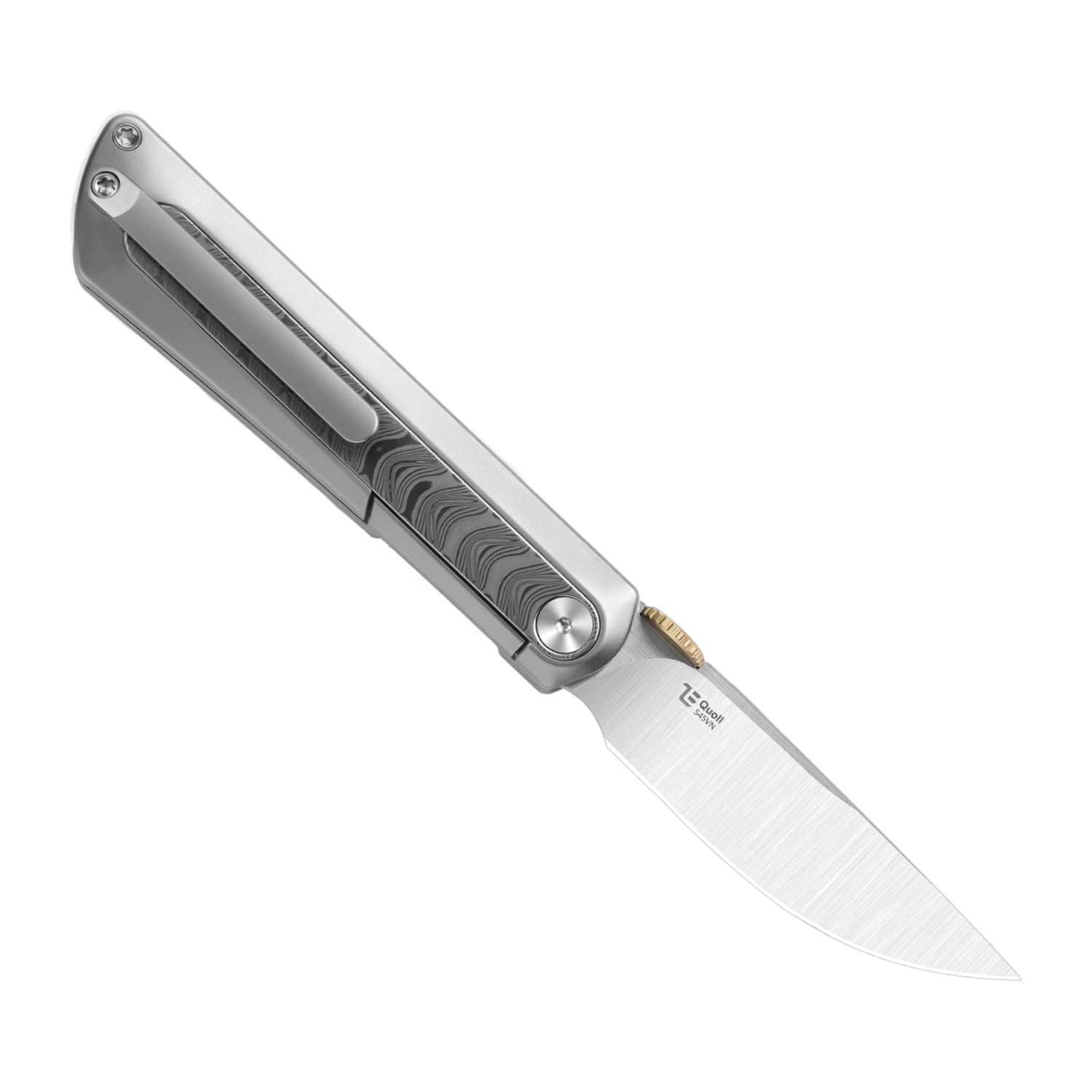 Quoll | S45VN | Titanium & Rainbow Damascus | Satin Brushed | KizerB™ 3733A1
