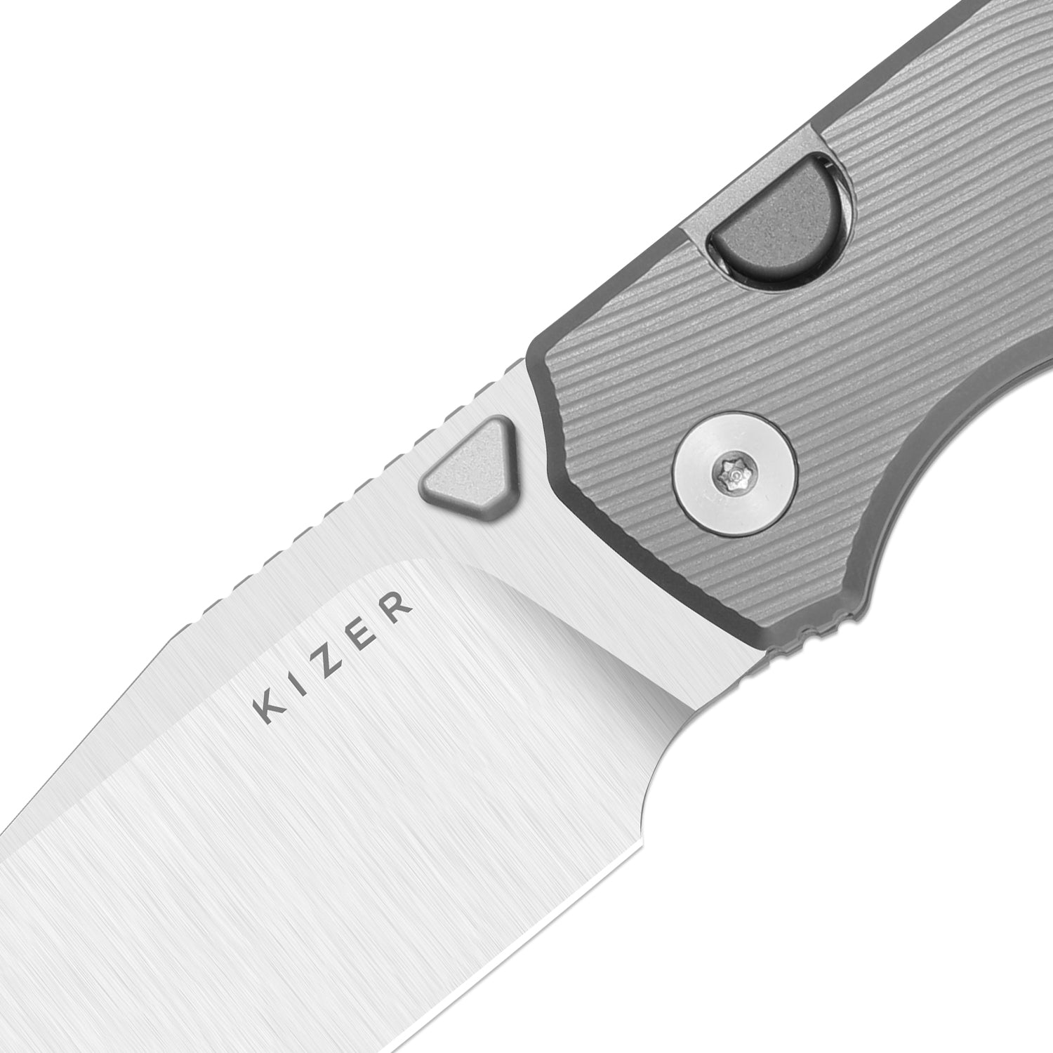 Exclusive Kizer Wharning Folding Knife Textured Titanium Handle Satin Elmax Sheepsfoot Ki3738E1