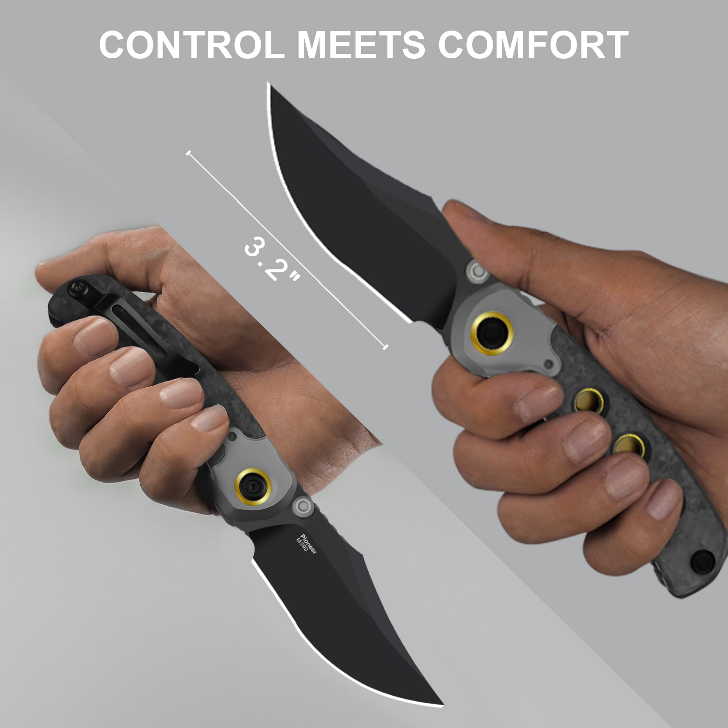 PIONEER | M390 | Titanium & Marble Carbon Fiber | KizerB™ FK03A1