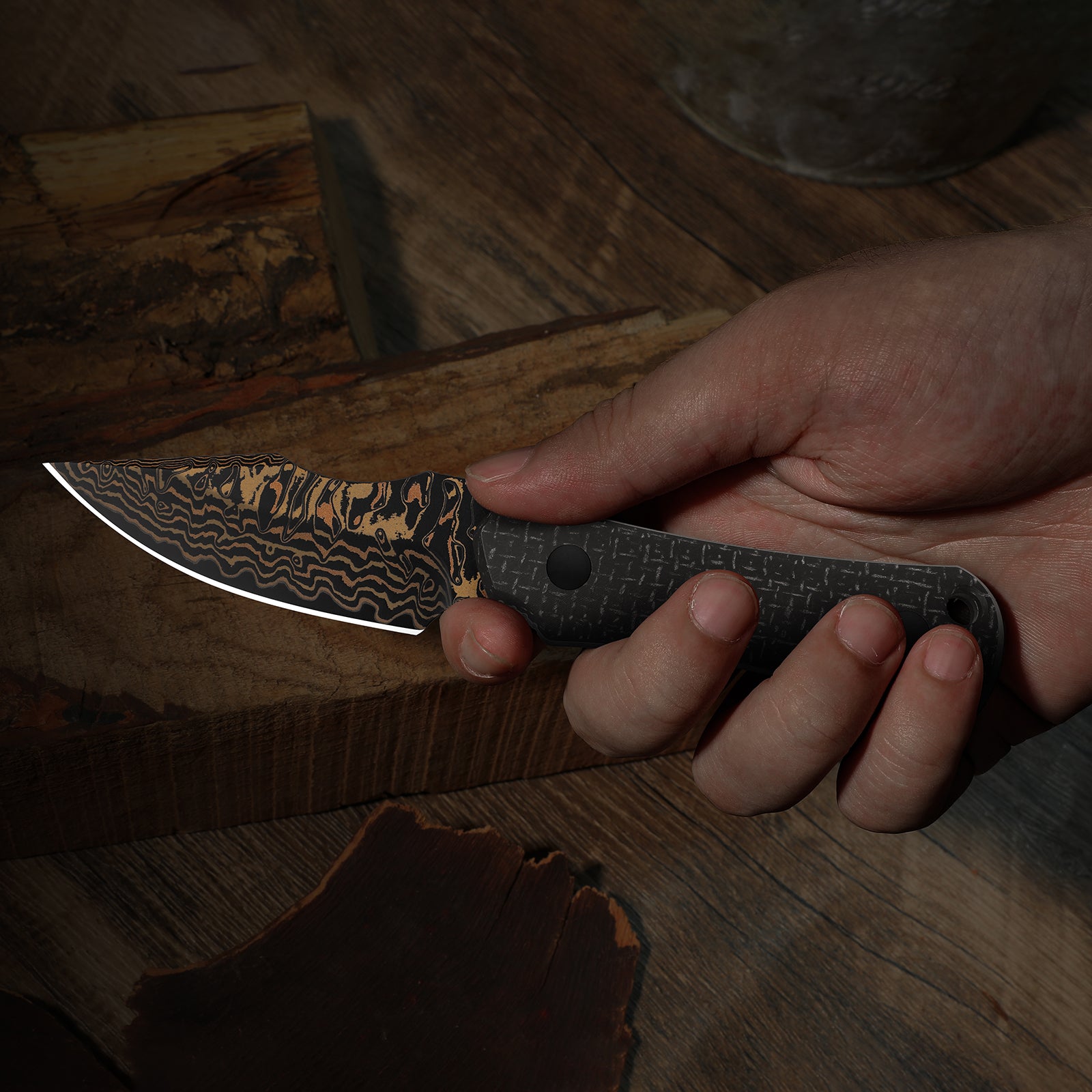 Bone | Copper Damascus + Acid-Washed | Micarta | KizerB™ 1122A2