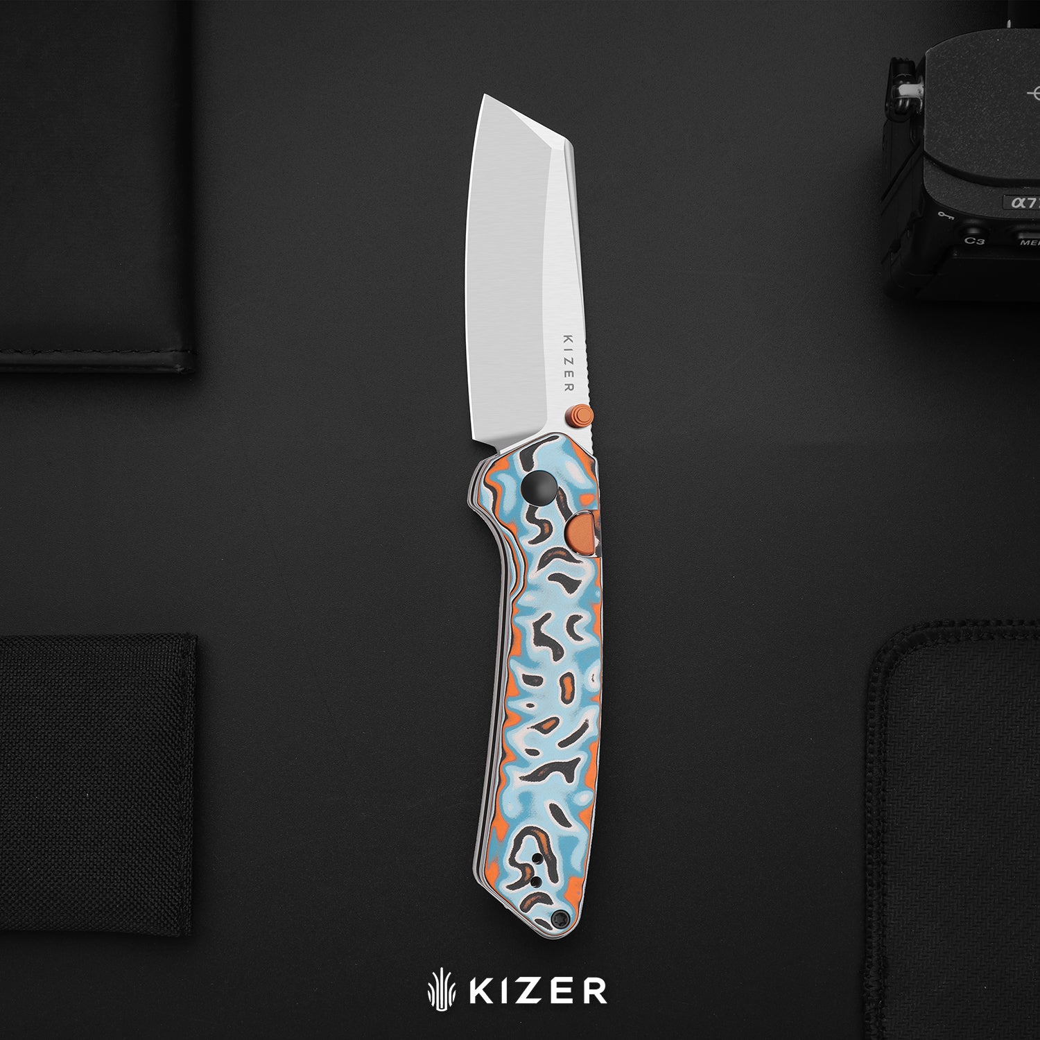 Madrac | Kizer Button Liner Lock™ | Micarta With Vortex Pattern | 14C28N + Flat Grind | KizerV™ 3693BSA2