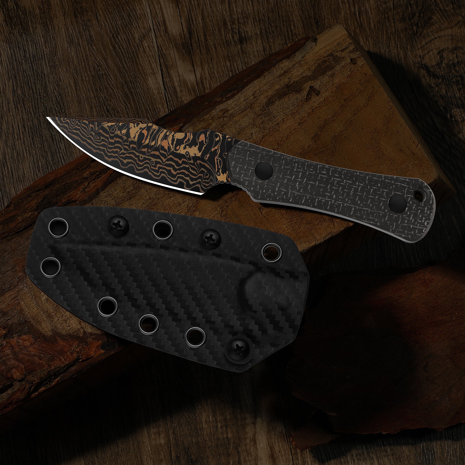 Bone | Copper Damascus + Acid-Washed | Micarta | KizerB™ 1122A2
