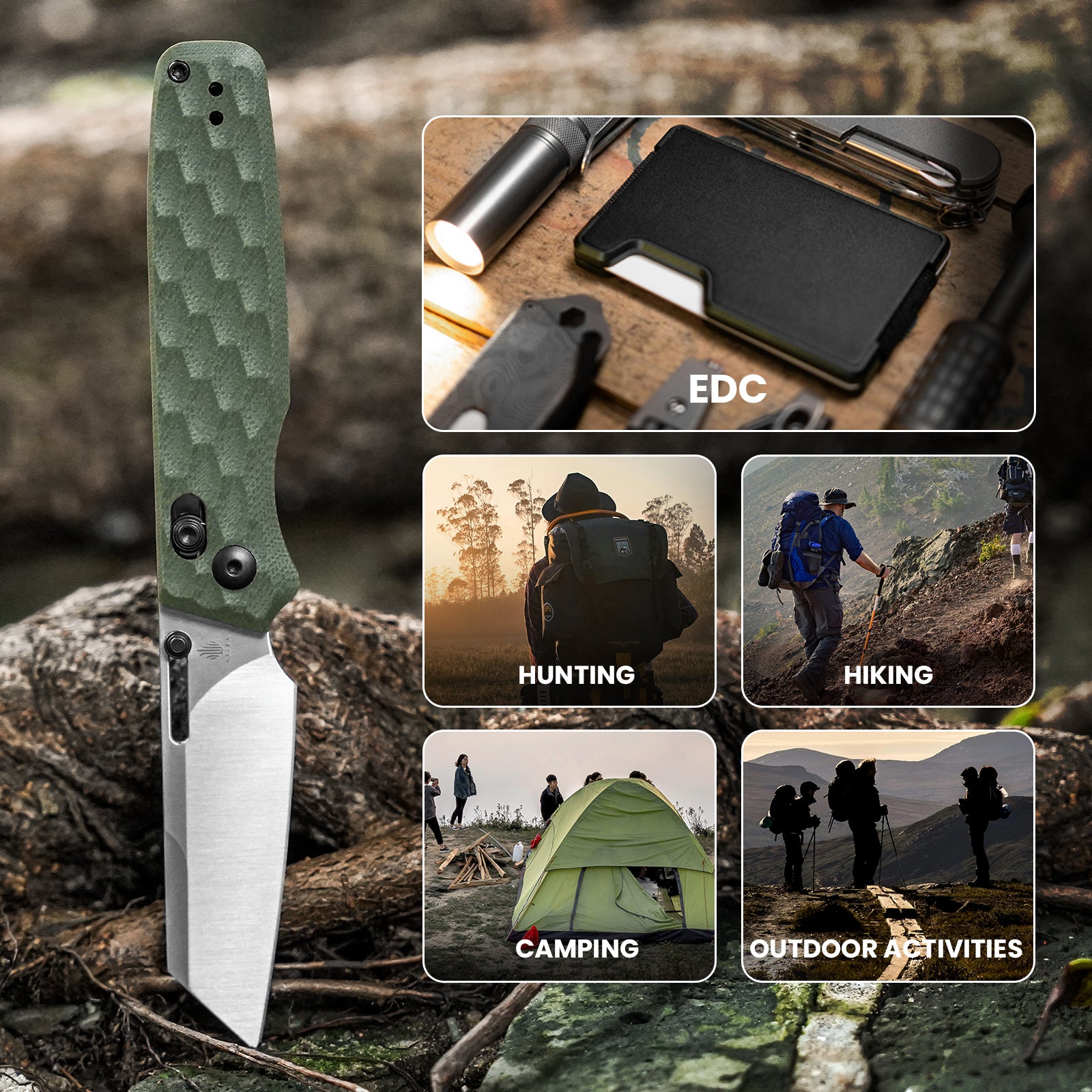 Task | 154CM | Green G10 . 3.04 " Satin | KizerV™ 3641C3