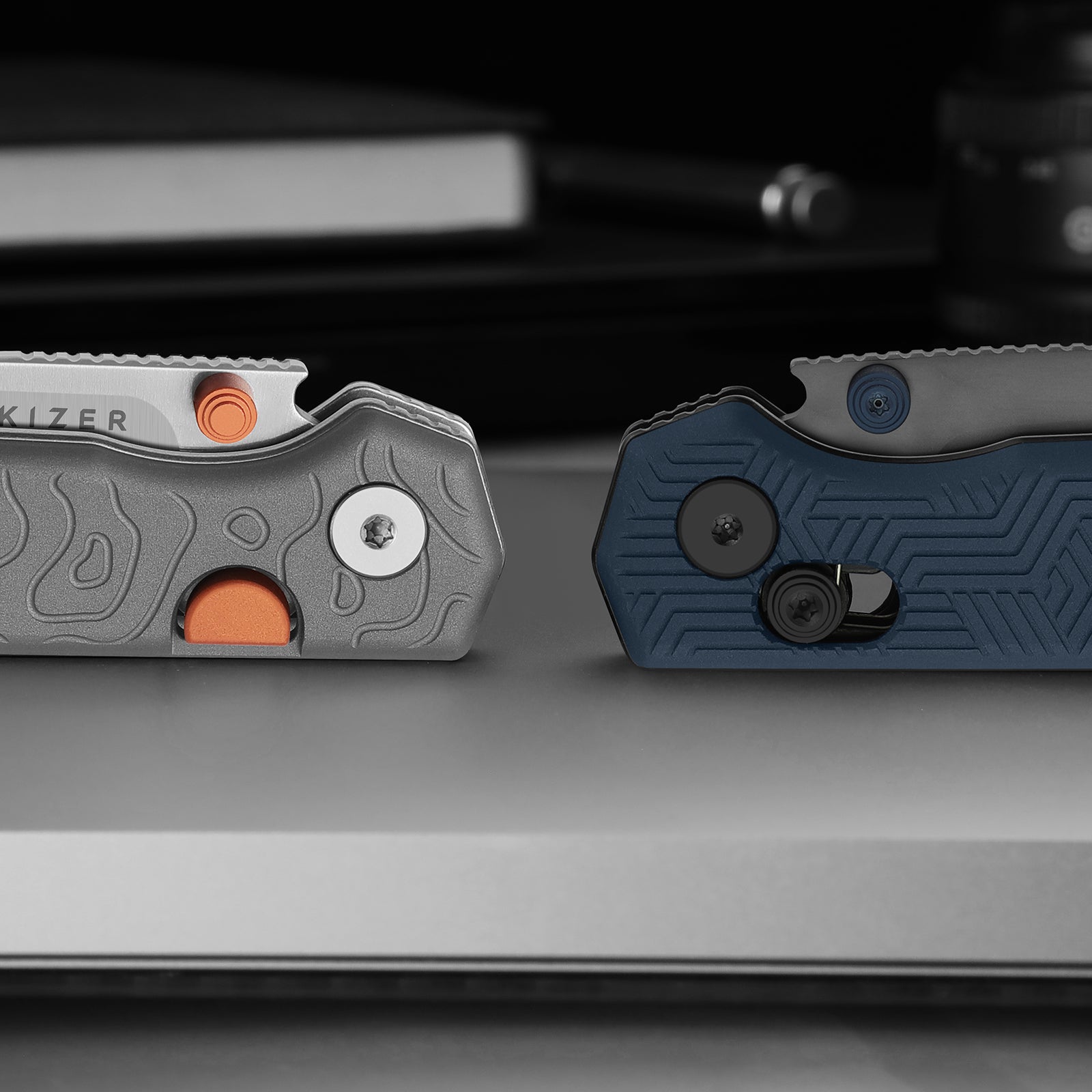 Begleiter 2.9 | Kizer Button Liner Lock™ | Vortex Pattern Micarta | BD1N | Gray PVD | KizerV™ 3458.2BDA2