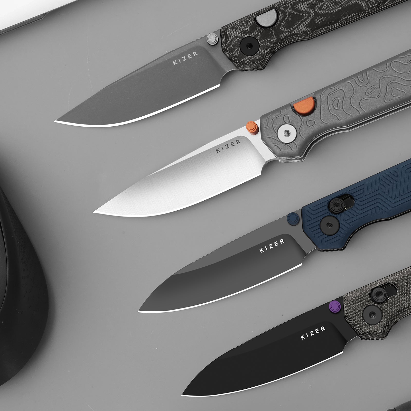 Begleiter 2.9 | Kizer Button Liner Lock™ | Vortex Pattern Micarta | BD1N | Gray PVD | KizerV™ 3458.2BDA2
