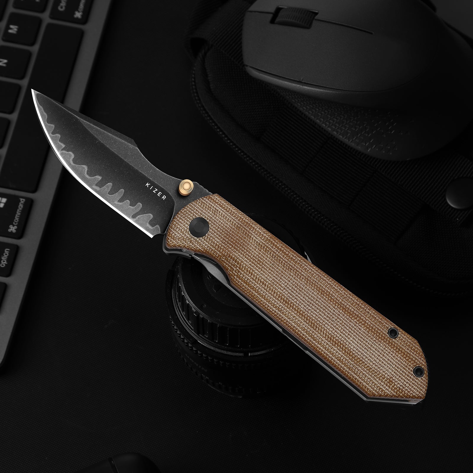 HARPOON FOLD | Elmax + Hollow Grind + Matte DLC Ultra | FRAME LOCK | Titanium | KizerB™ 4784A3