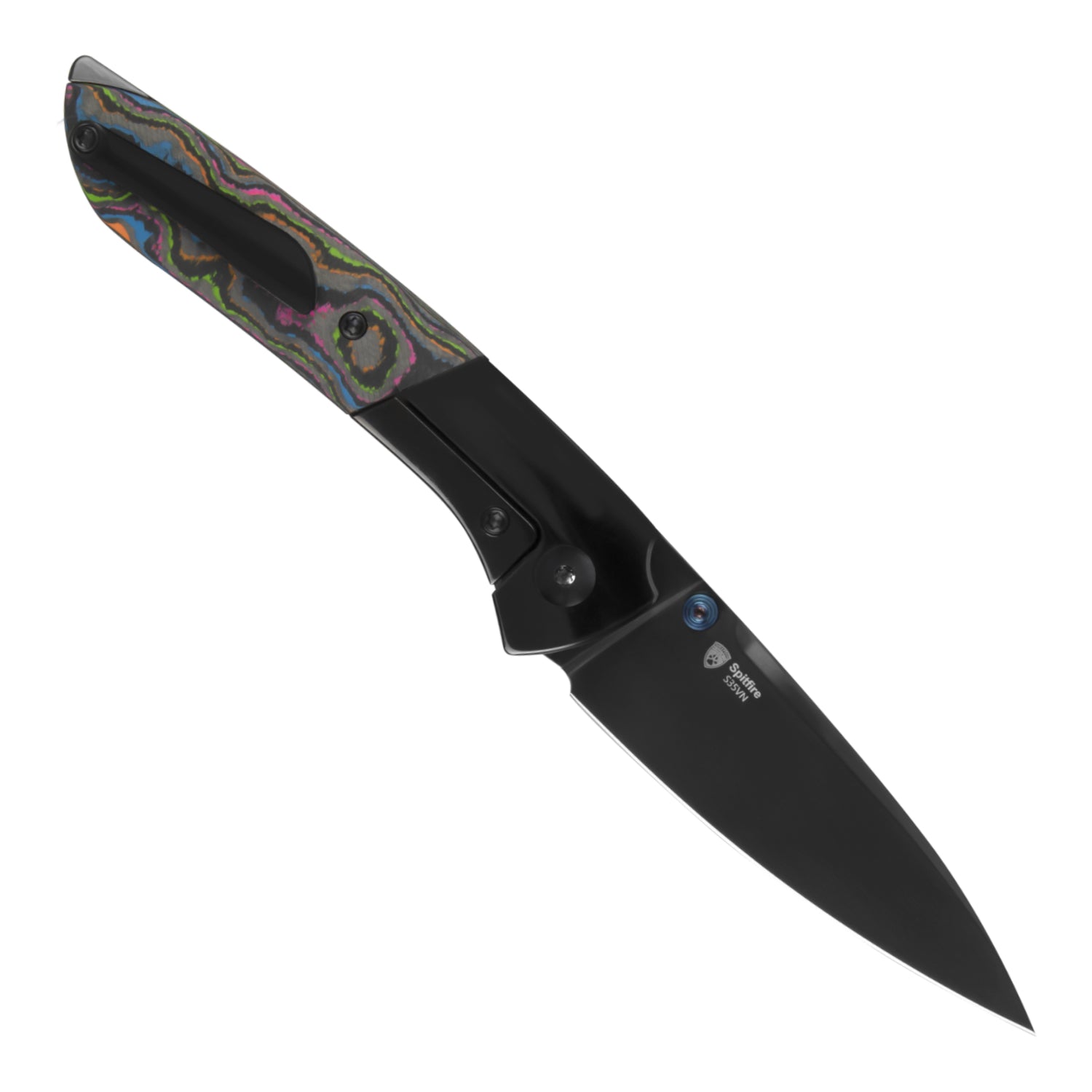Spitfire | S35VN | Polished DLC | Titanium & Camo Carbon 80's | KizerB™ 3690A2