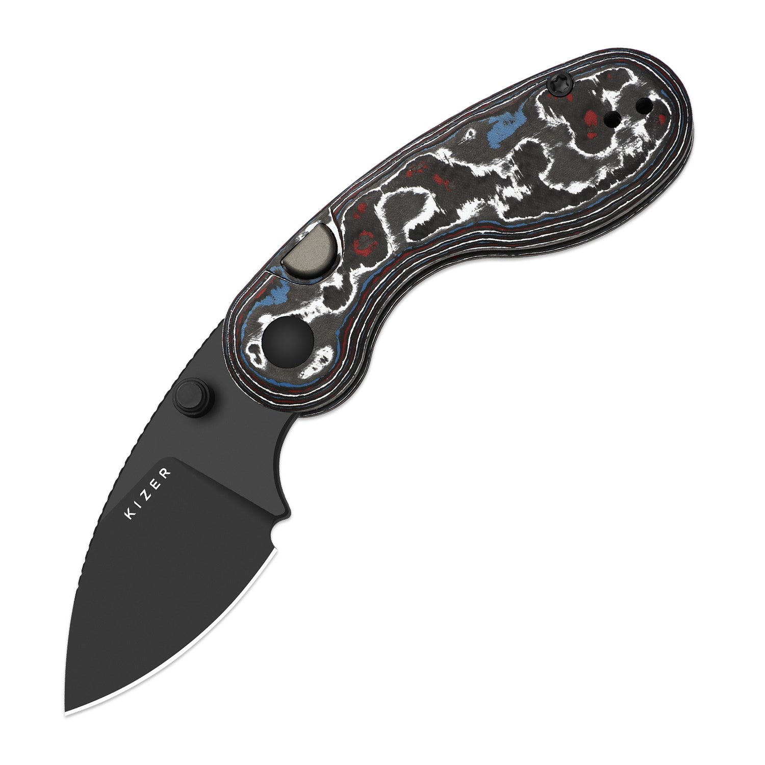 Microbe™ | Kizer Button Liner Lock™ | Ultra DLC | M390 | Fat Carbon | KizerB™ 2742A2
