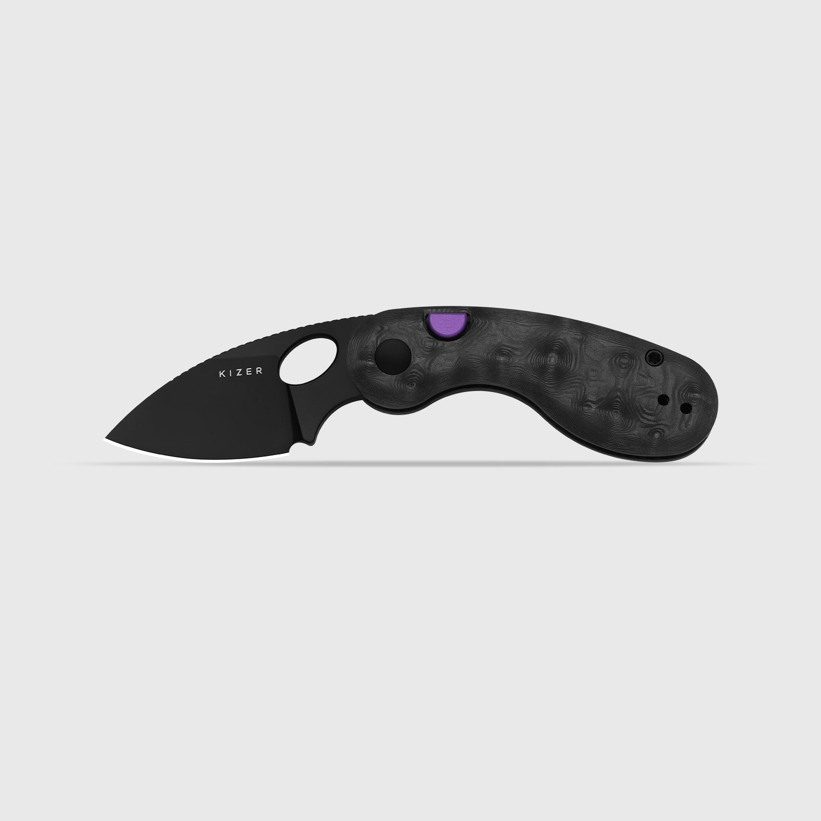 Microbe™ | 5Th Pocket Knife | Kizer Button Liner Lock™ | Fat Carbon Black Dune Handle | KizerB™ 2742A3