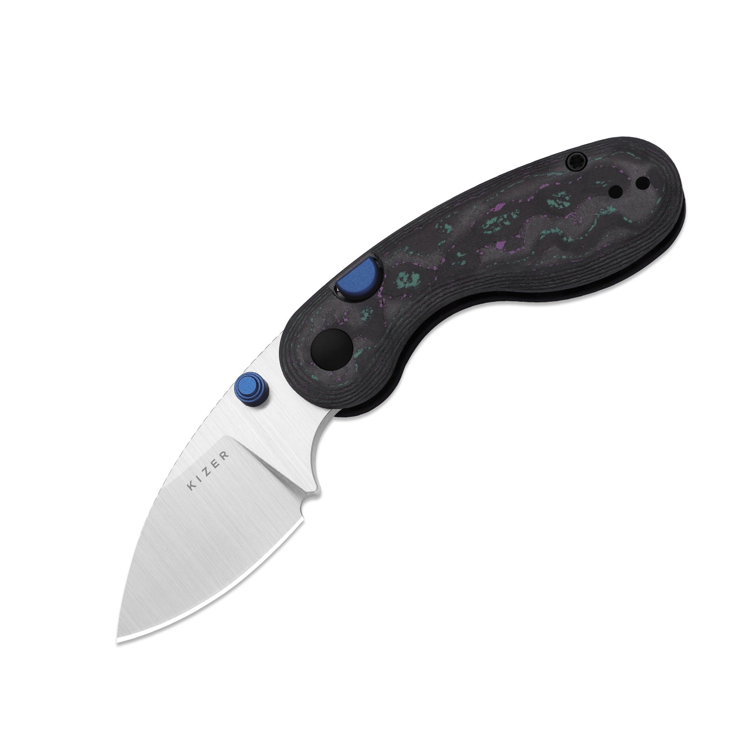 Microbe™ | 5Th Pocket Knife | Kizer Button Liner Lock™ | Camo Carbon Jazzy Handle | KizerB™ 2742A4
