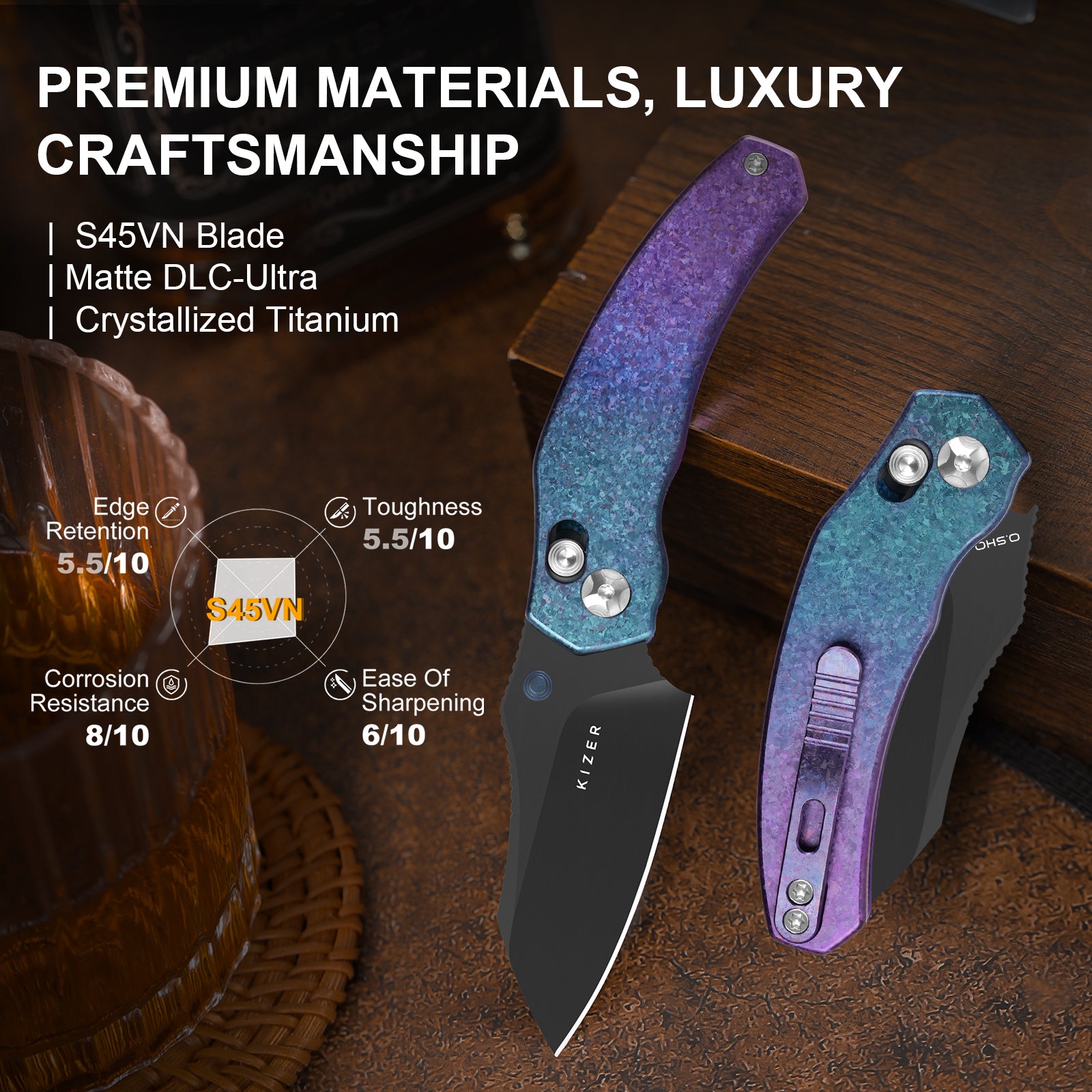 Mini Bulldog | S45VN | Titanium & Crystallized Titanium | KizerB™ 3672SA1