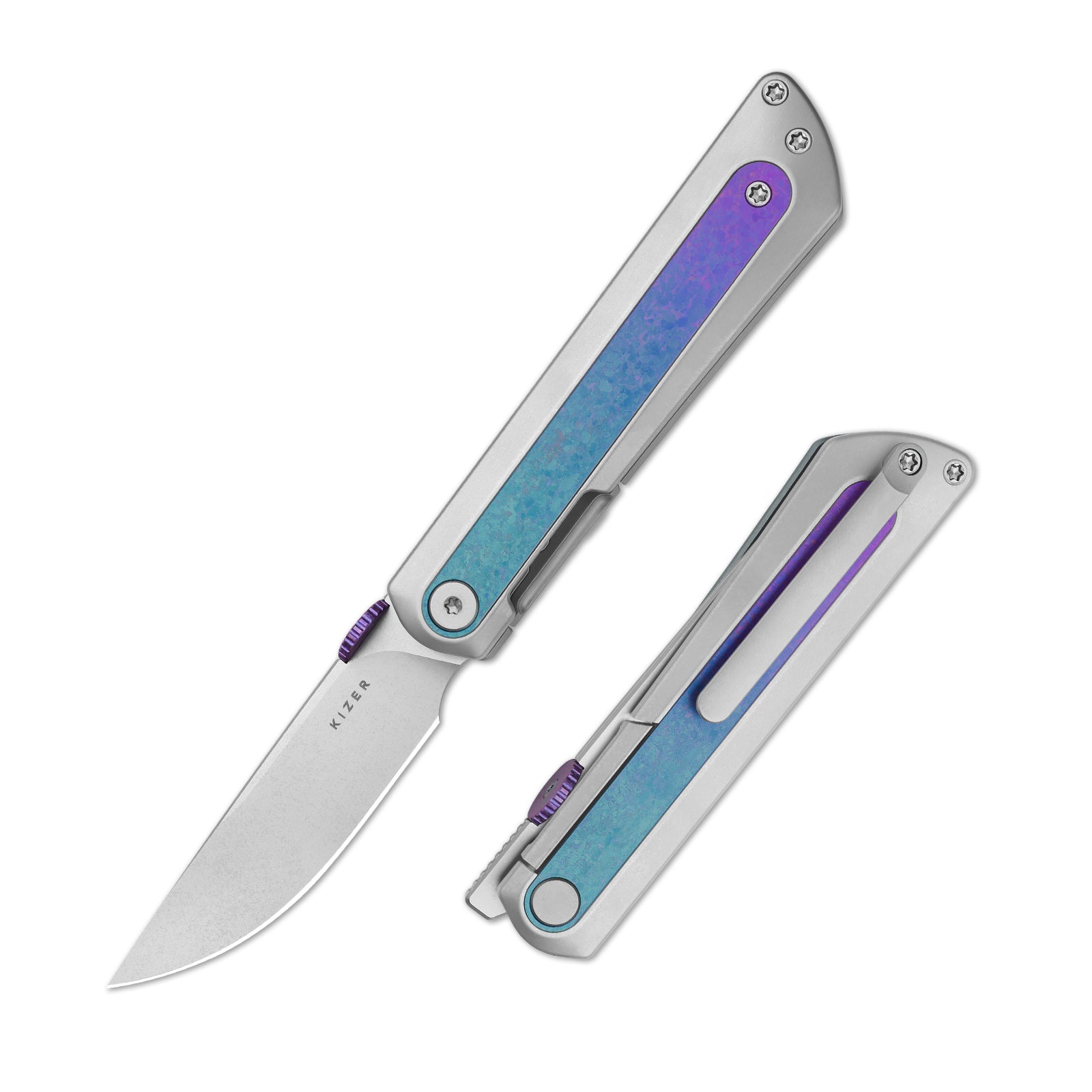 Quoll | S45VN | Titanium & Crystallized Titanium | Stonewashed | KizerB™ 3733A2