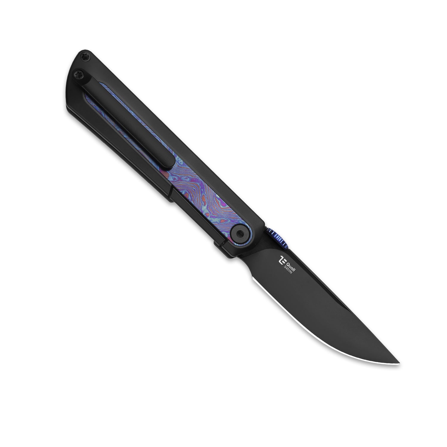 Quoll | S45VN | Titanium & Titanium Damascus | Brushed | Matte DLC.Ultra | KizerB™ 3733A3