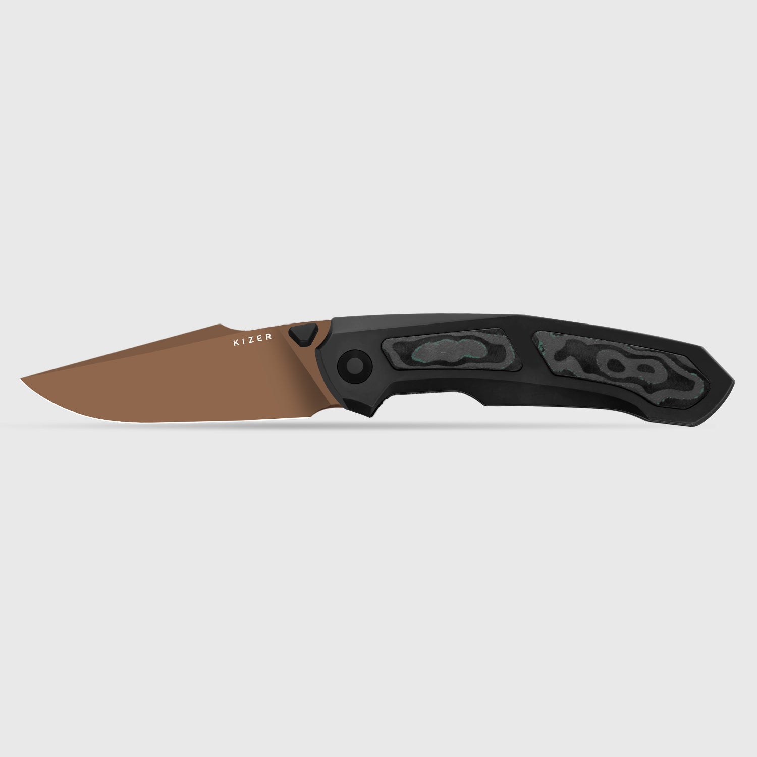 Feweed XL | S90V | Harpoon Blade | Titanium & Camo Carbon Shipwreck|KizerB™ 4694A3