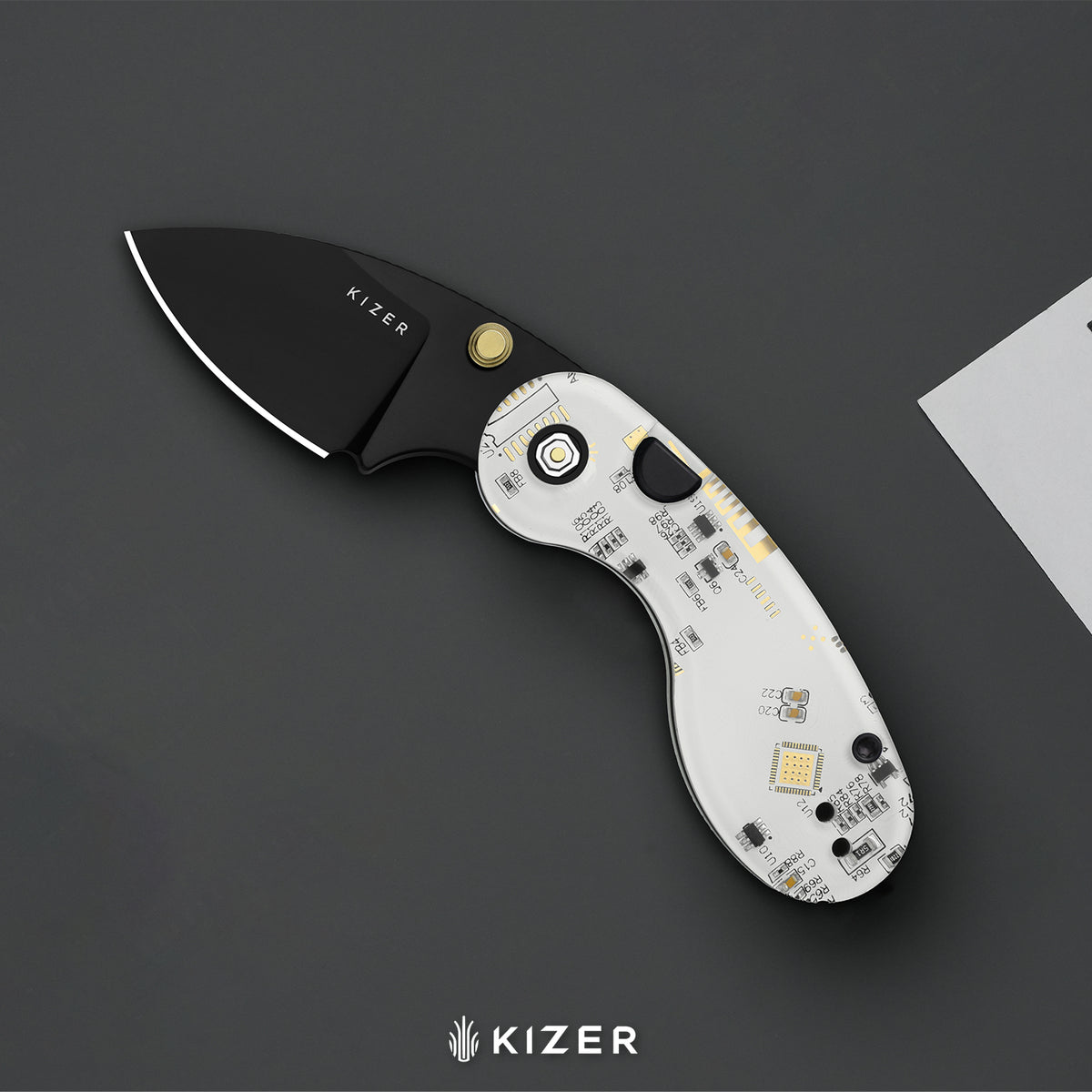 Microbe™ PCB | Kizer Button Liner Lock™ | CPM Rex45 | Resin & PCB | Black PVD Coating | KizerB™ 2742BDA1