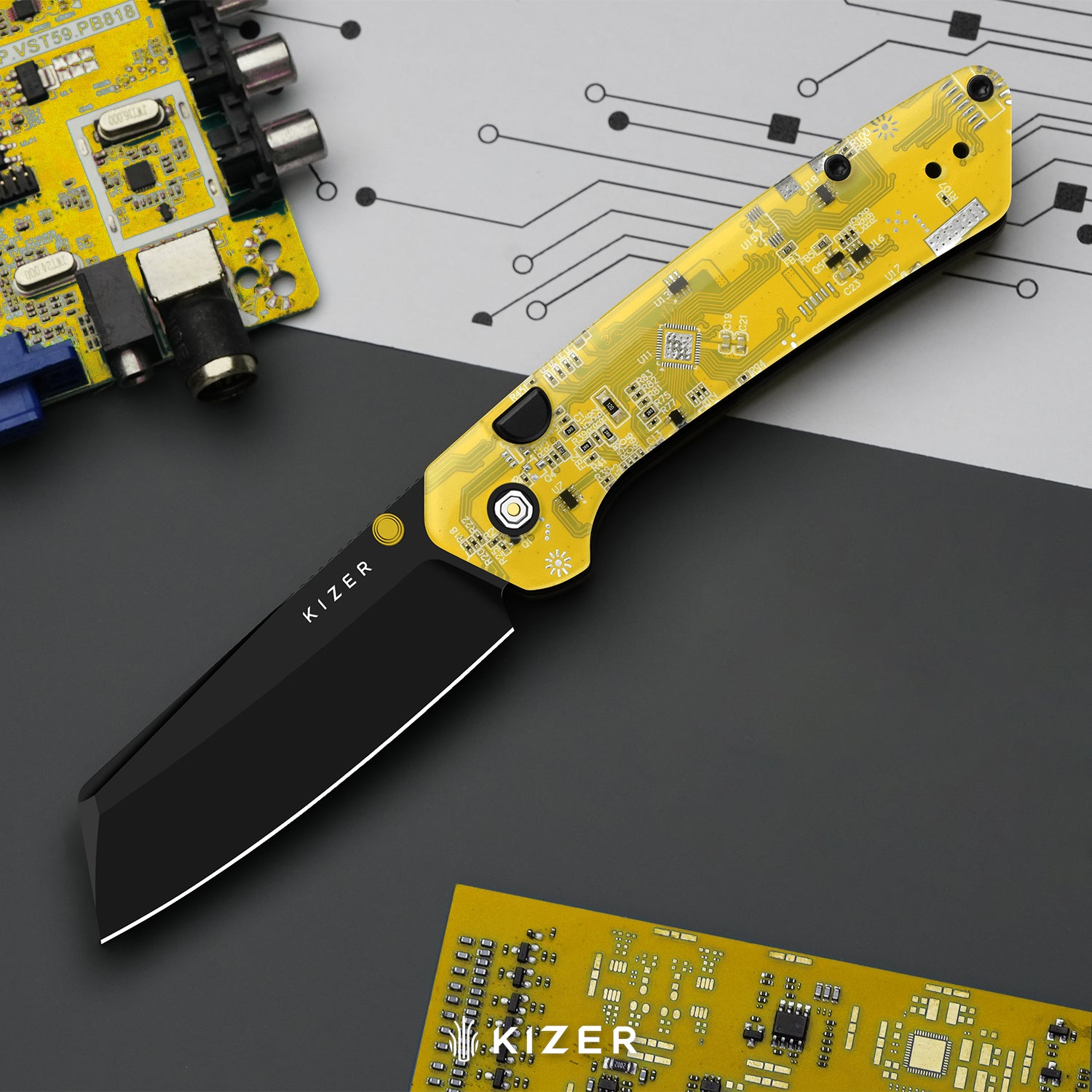 Begleiter PCB | Kizer Button Liner Lock™ | BD1N | Resin & PCB | Black PVD Coating | KizerV™ 3458.2BDA7