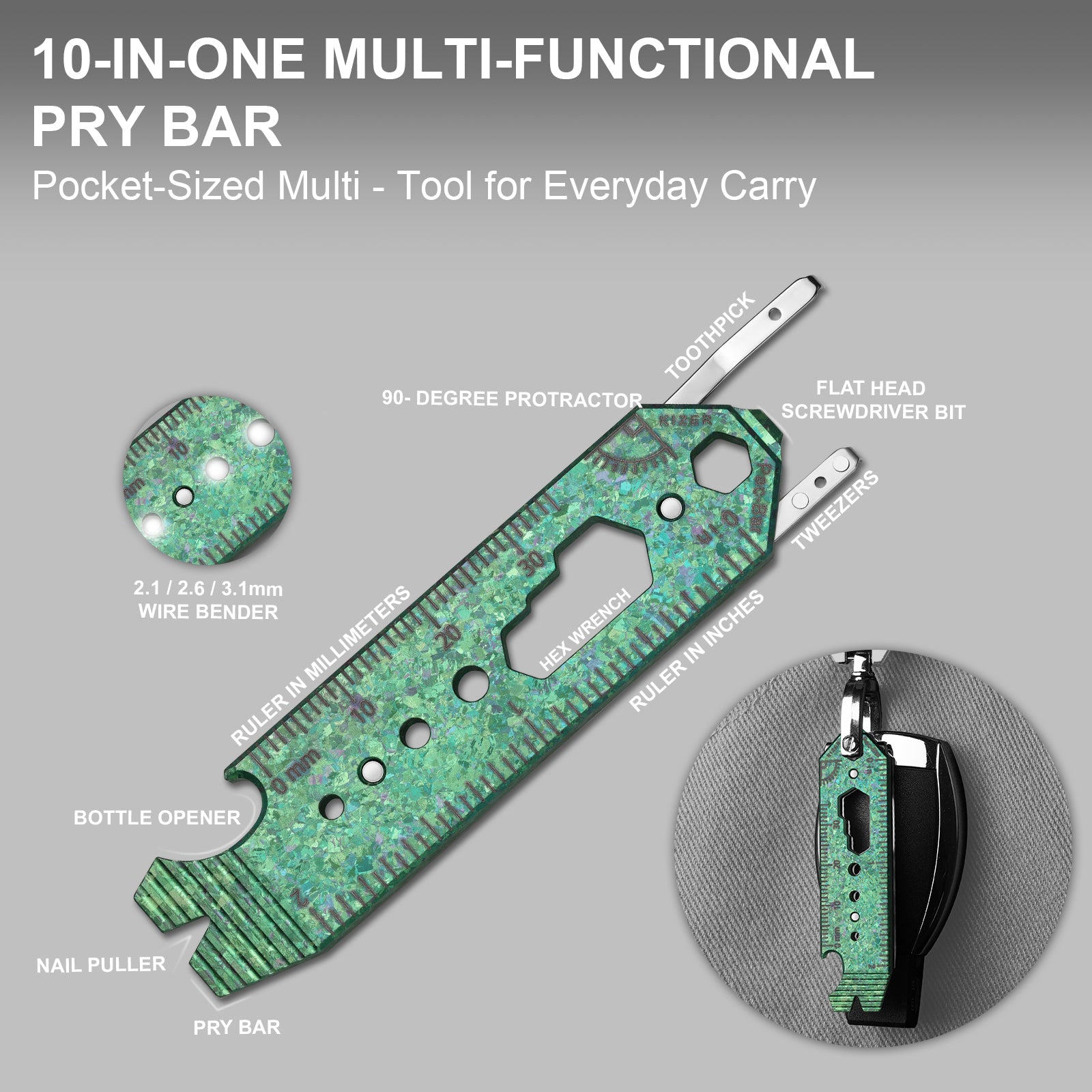 Kizer Crystallized Titanium & Acrylic EDC Multi-Functional Tools Yellow Pac-Bar