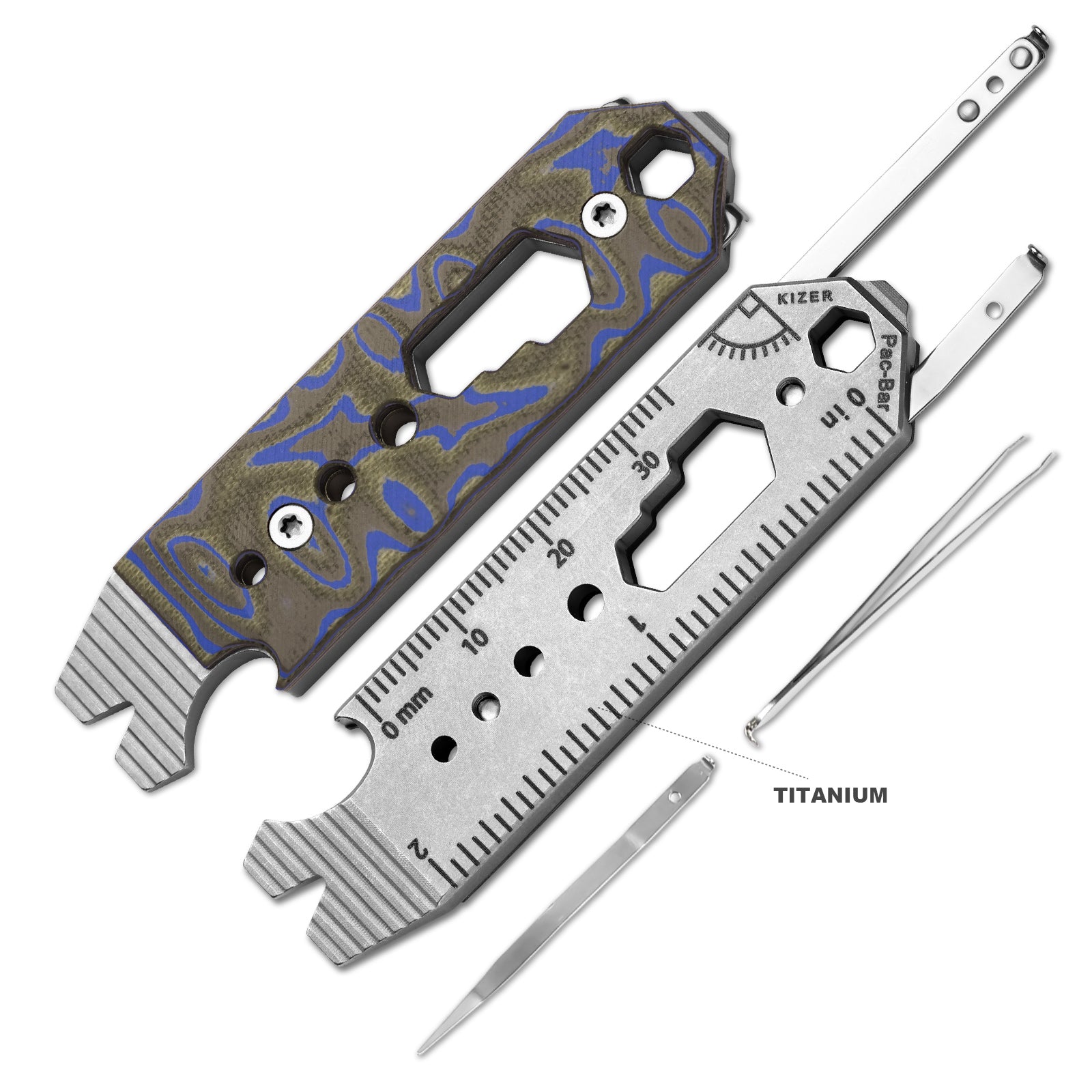 Kizer Titanium EDC Multi-Functional Black & Brown & Blue Tools Pac-Bar