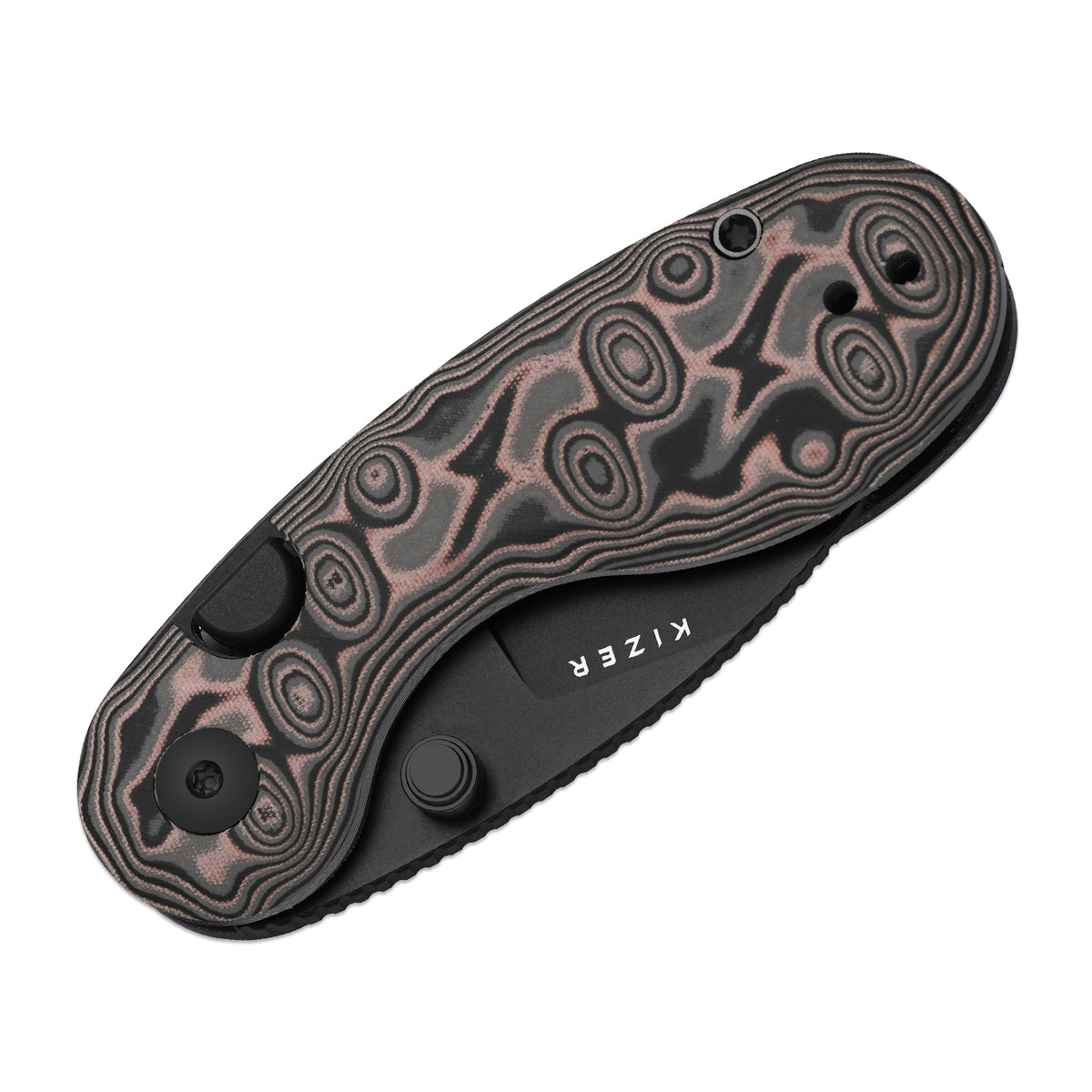Microbe™ | 5Th Pocket Knife | Kizer Button Liner Lock™ | vortex pattern micarta Handle | KizerV™ 2742M1