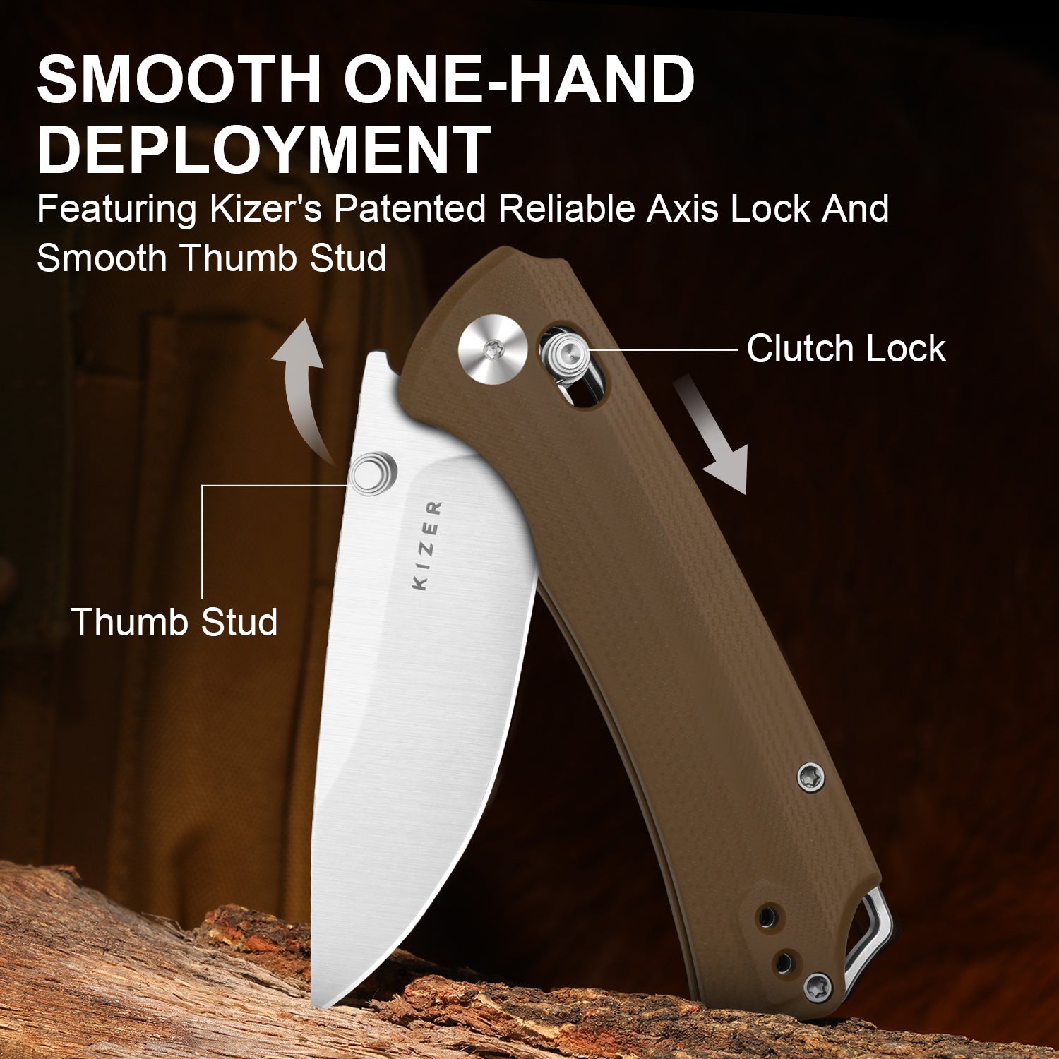 T1 CD | Kizer Clutch Lock™ | Drop Point Blade | Nitro-V| G10 | KizerV™ 3490.2CA2