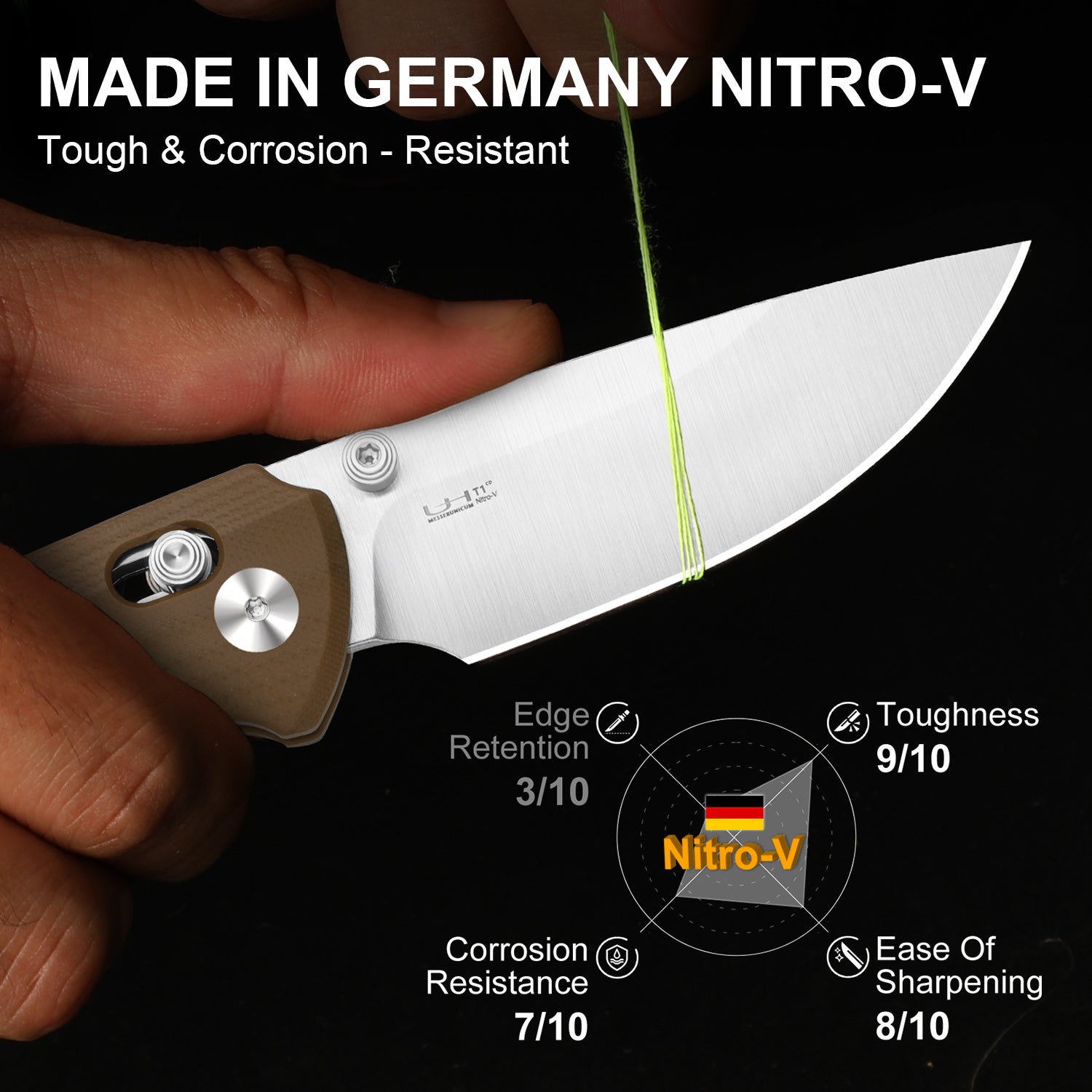T1 CD | Kizer Clutch Lock™ | Drop Point Blade | Nitro-V| G10 | KizerV™ 3490.2CA2