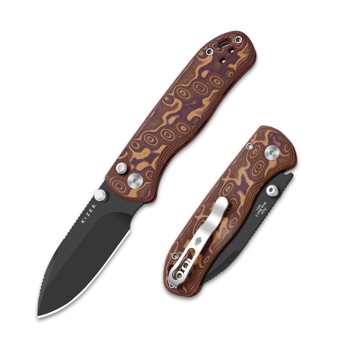Drop Bear® 2 | Kizer Button Liner Lock™ | AEB-L | Micarta With Vortex Pattern | KizerV™ 3619.2PR2