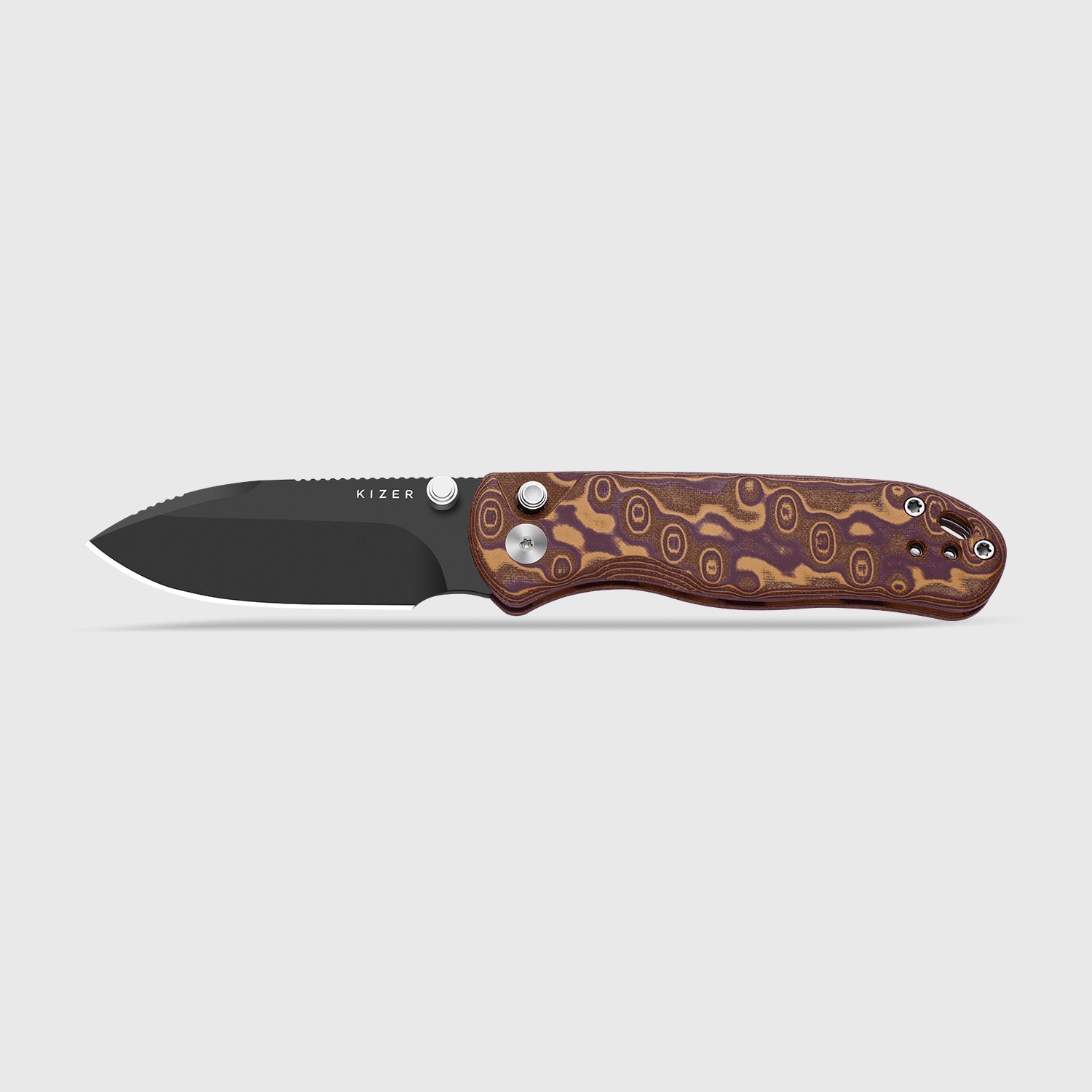 Drop Bear® 2 | Kizer Button Liner Lock™ | AEB-L | Micarta With Vortex Pattern | KizerV™ 3619.2PR2