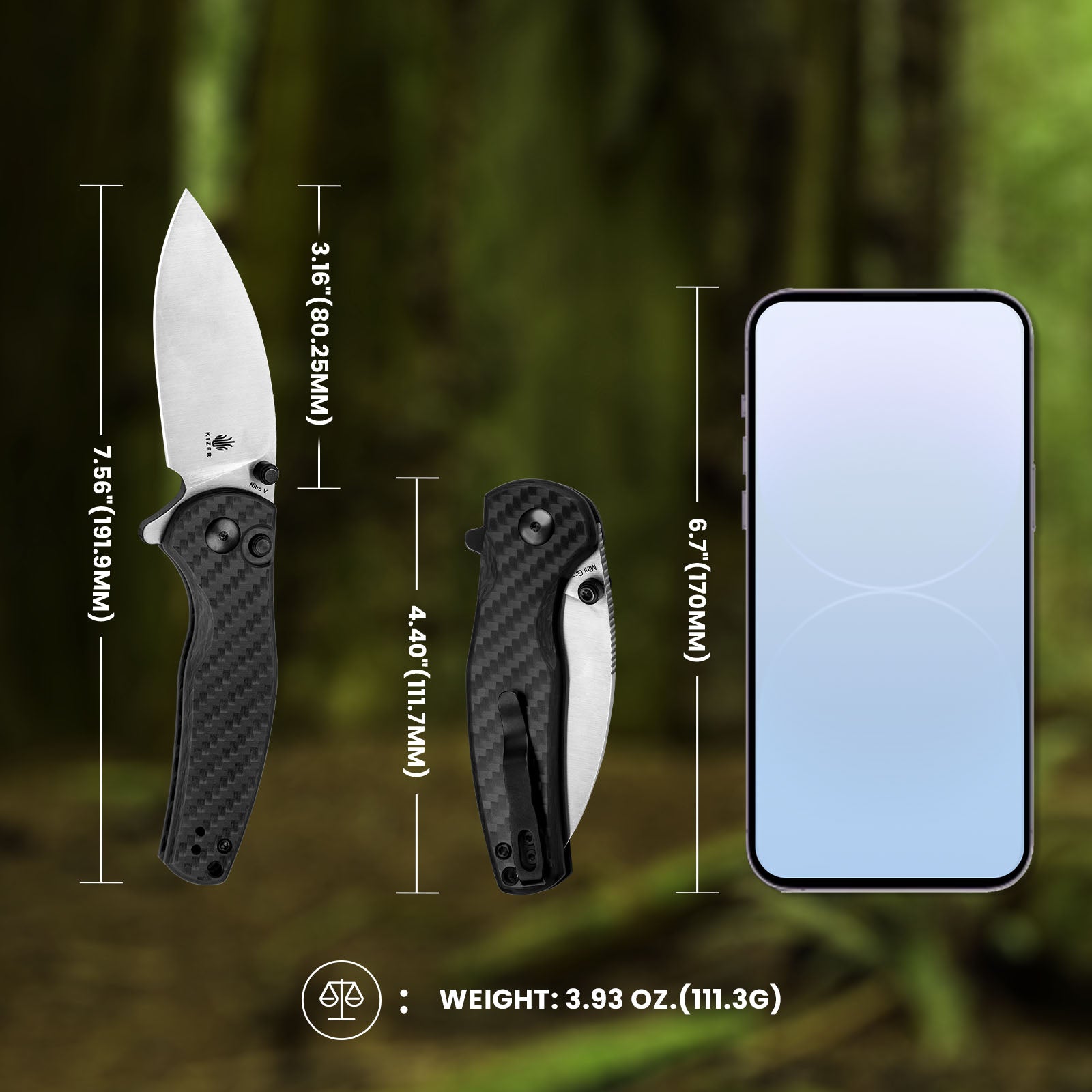 Mini Grouper | Nitro V | G10 Carbon Fiber | KizerV™ 3669A1