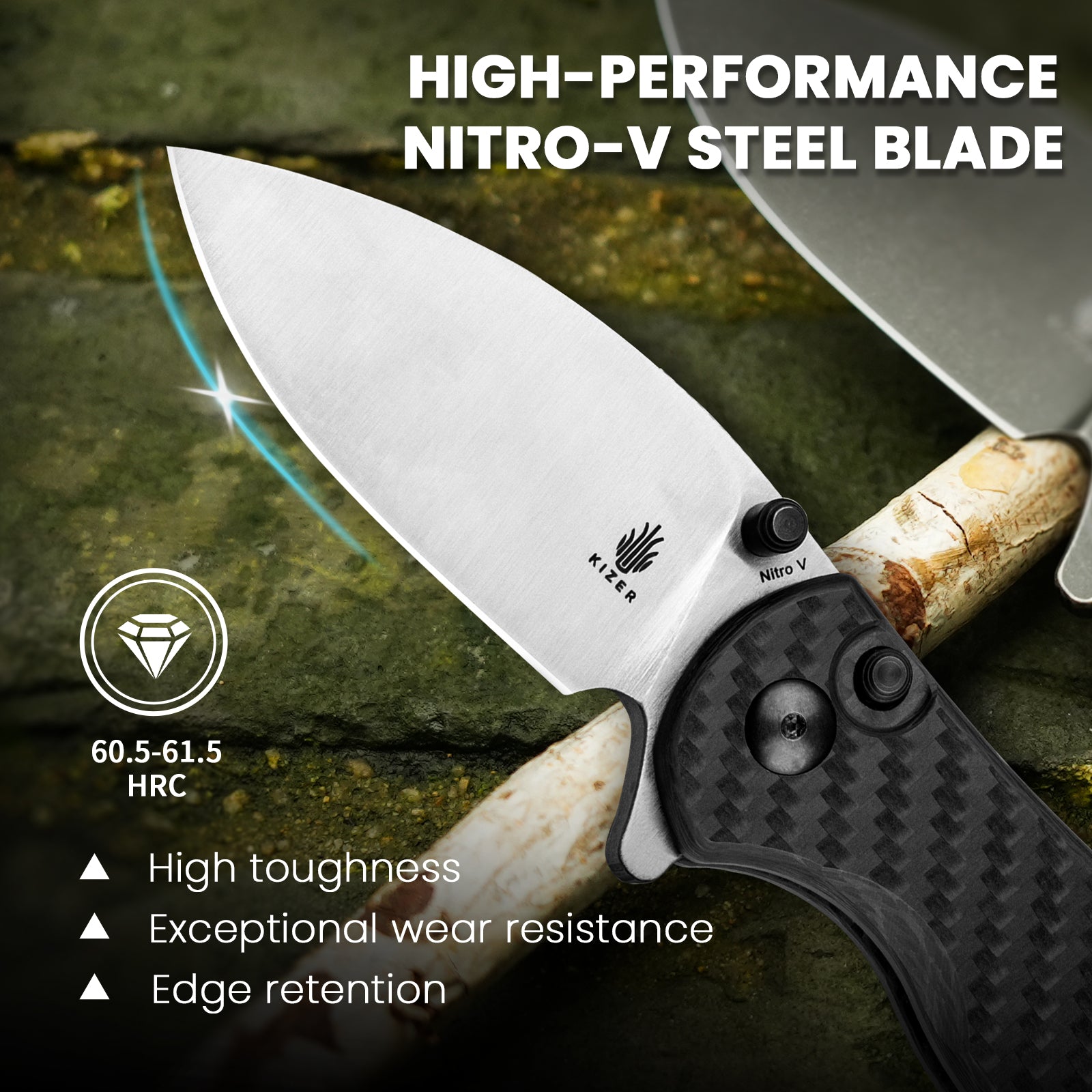 Mini Grouper | Nitro V | G10 Carbon Fiber | KizerV™ 3669A1