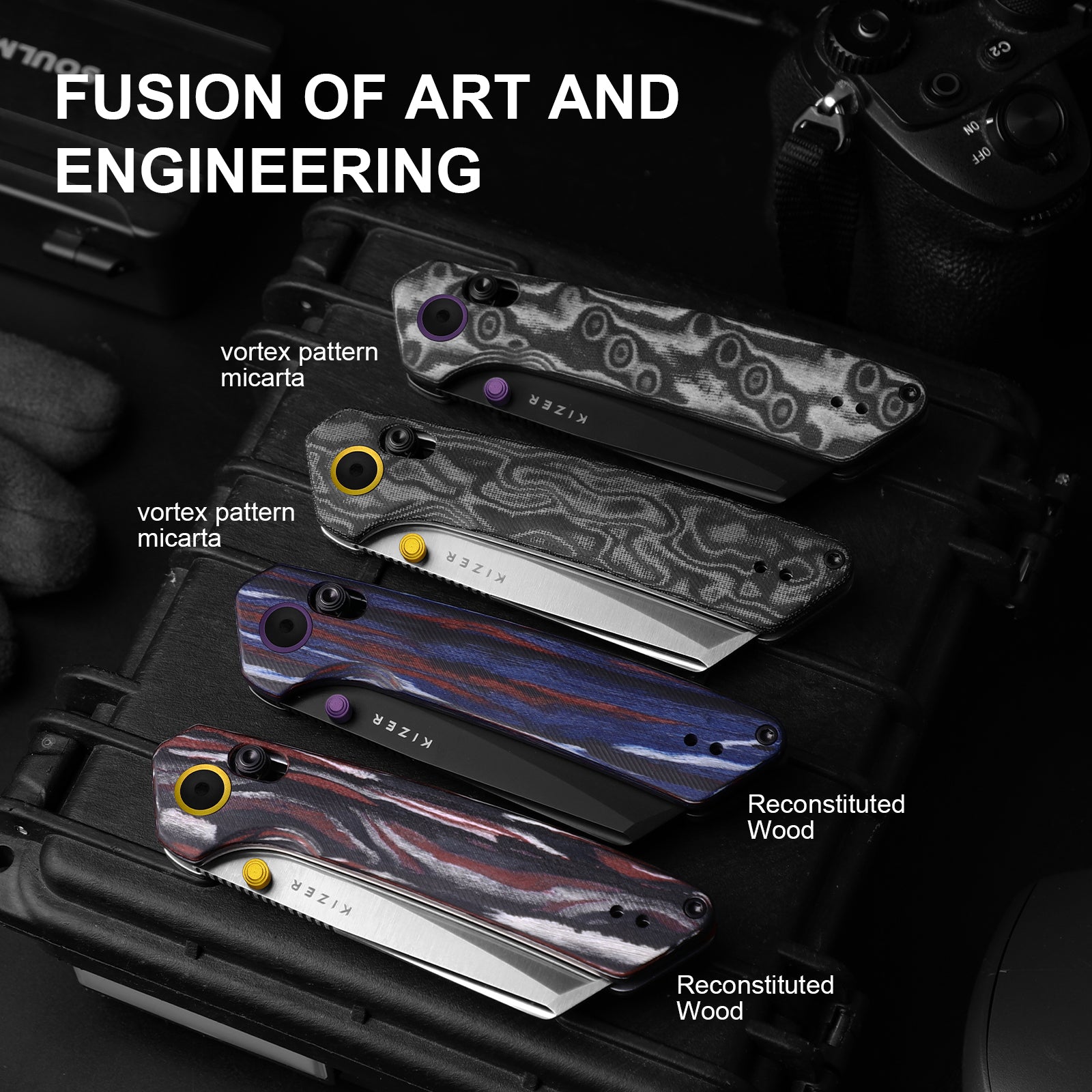 Madrac | Kizer Clutch Lock™ | GID | Micarta With Vortex Pattern | KizerV™ 3693PR1