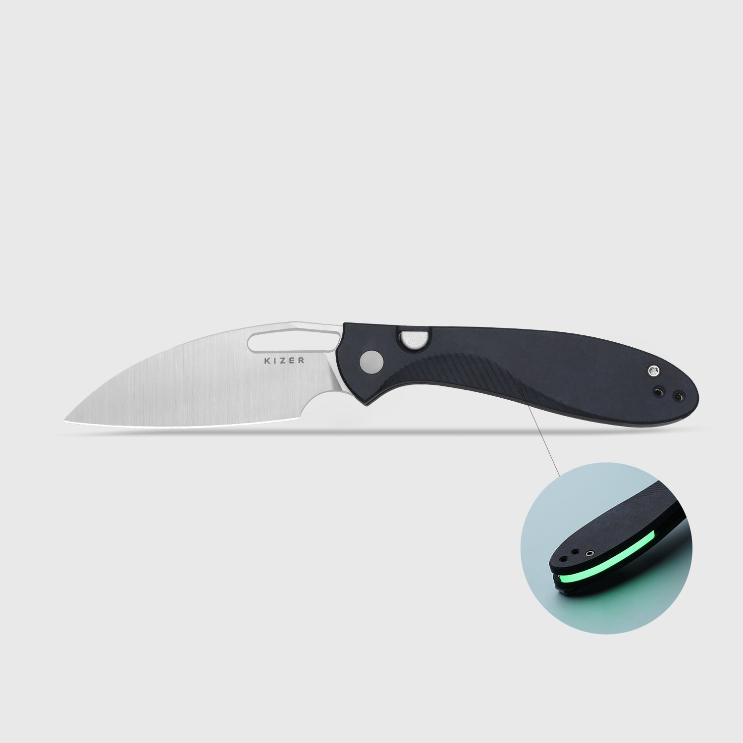 Masu | Kizer Button Liner Lock™ | GID Green G10 | 14C28N | Richlite | KizerV™ 3697A1