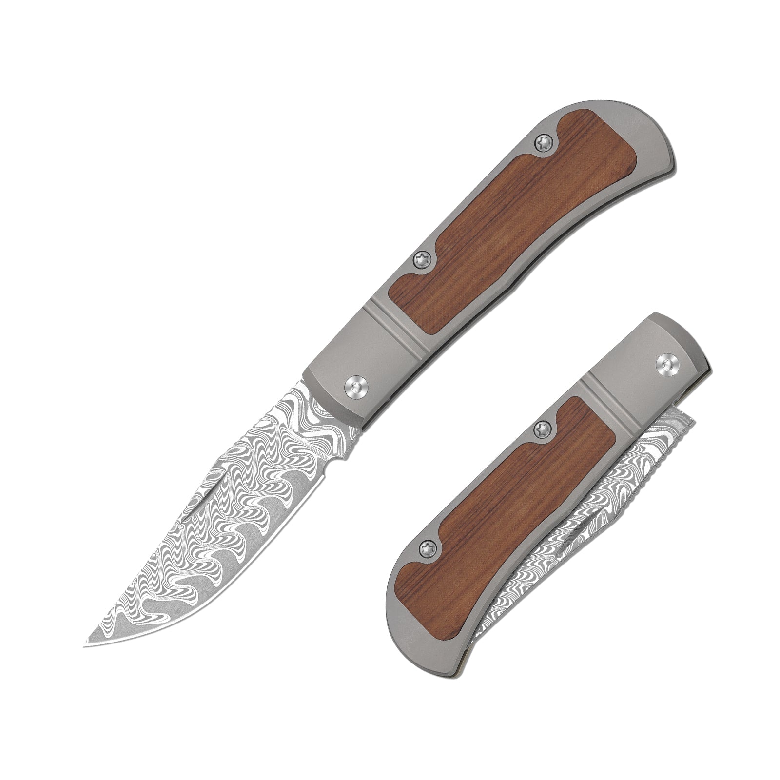 Trestle | Damascus | Titanium & Mkuruti Wood | KizerV™ 3761A2